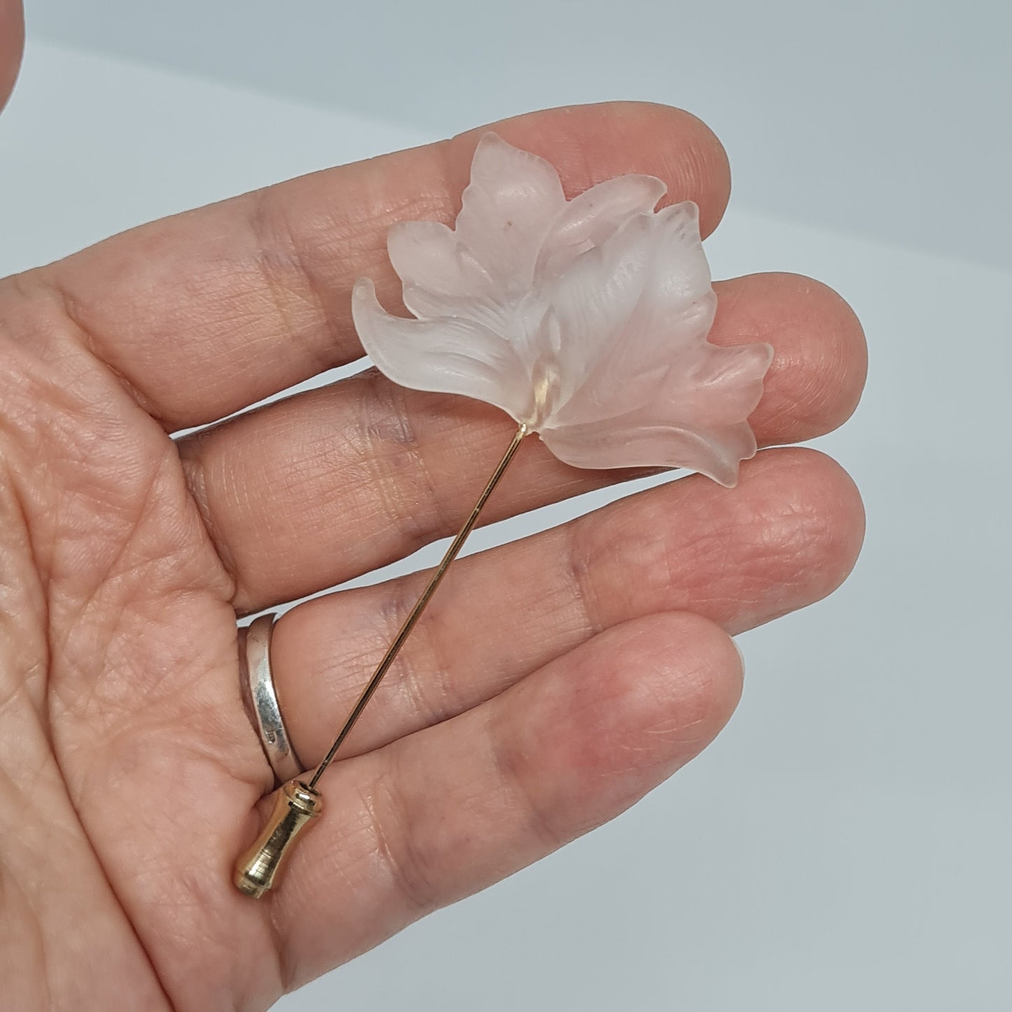 Vintage Frosted Lucite Flower Stick Pin, Gold Tone