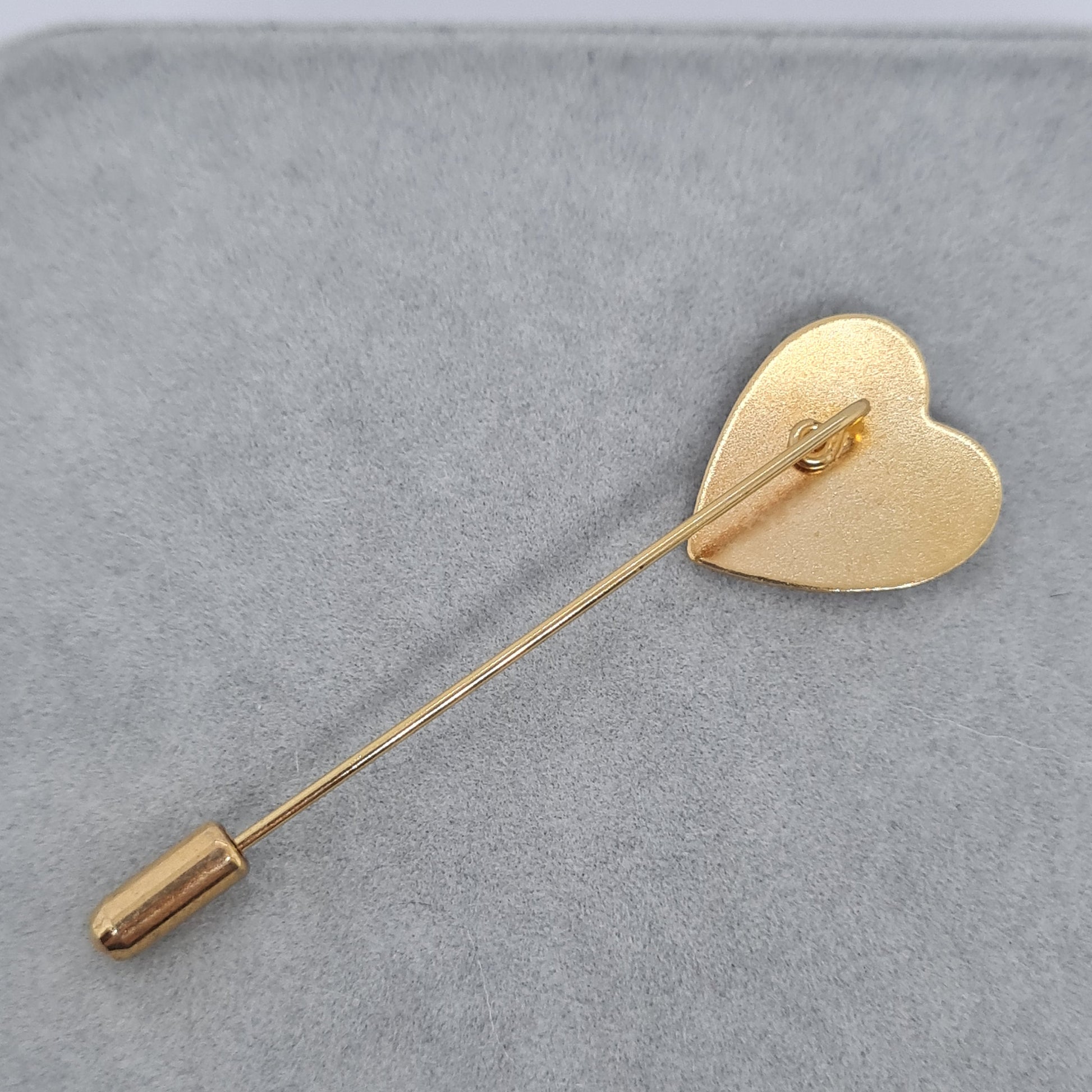 Vintage enamel heart stick pin Gold tone metal with pink enamel stick pin
