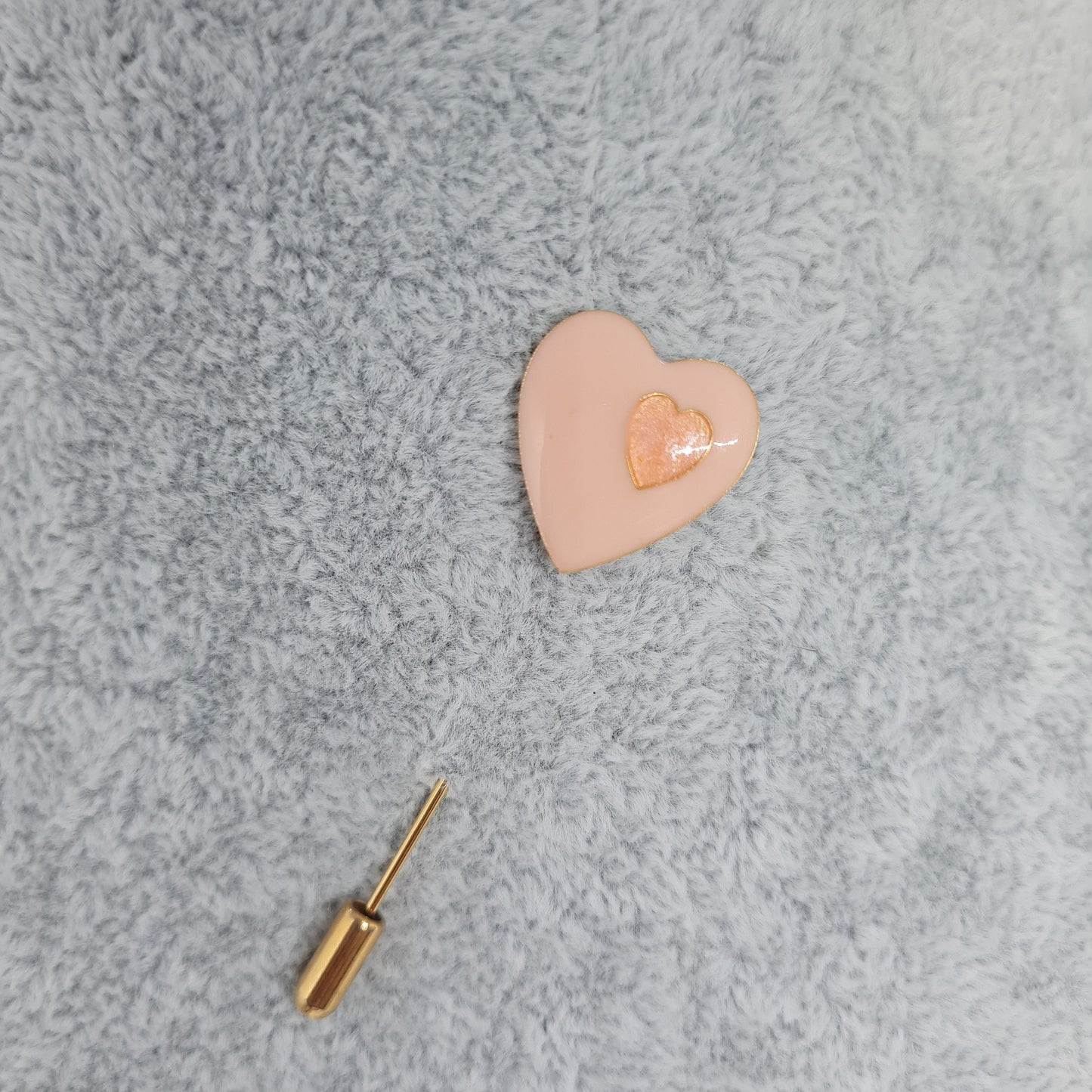 Vintage enamel heart stick pin Gold tone metal with pink enamel stick pin