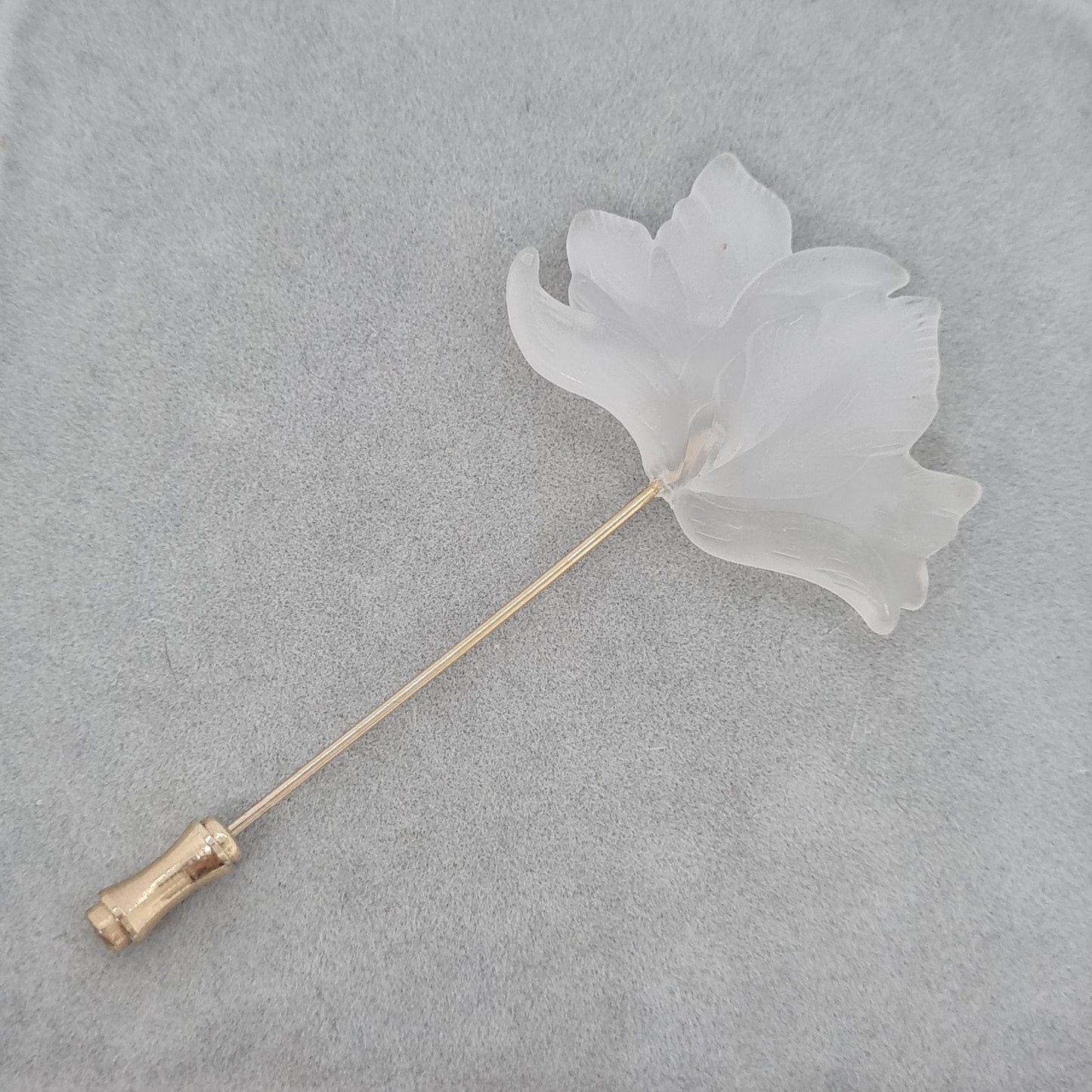Vintage Frosted Lucite Flower Stick Pin, Gold Tone