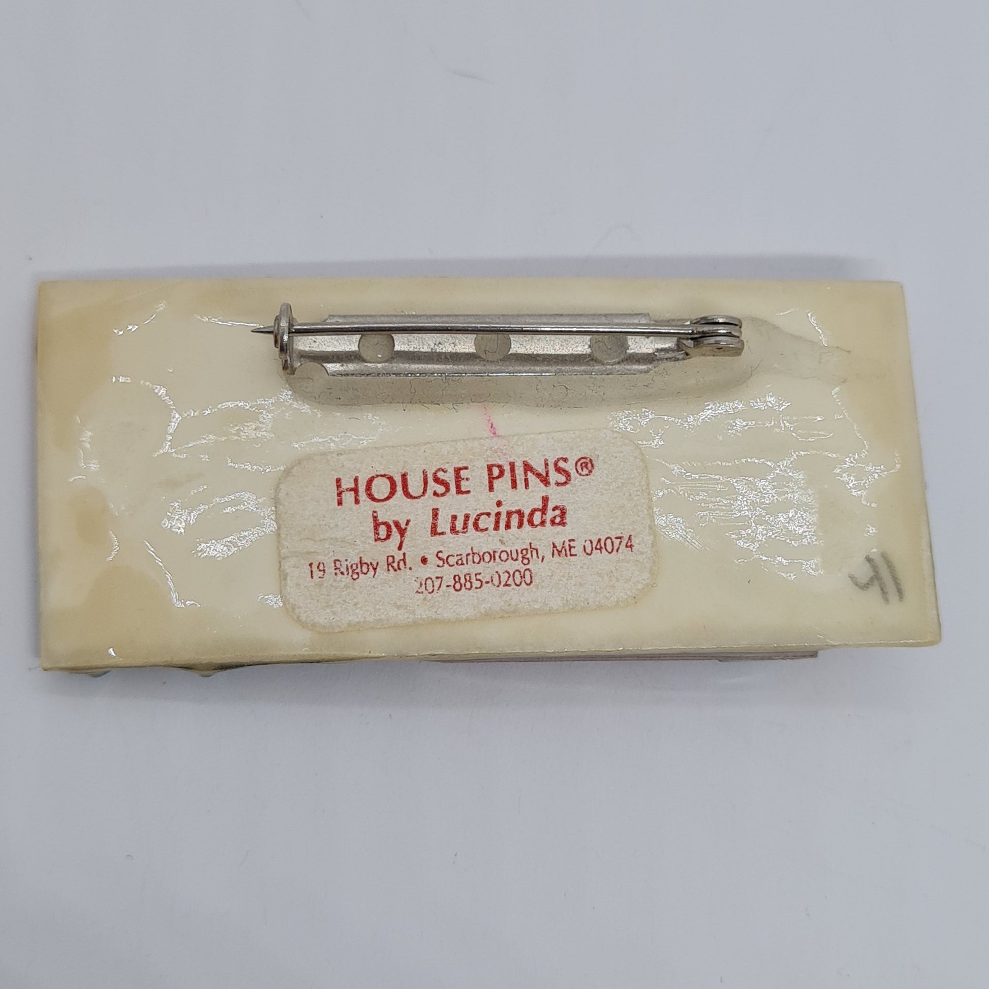 HOUSE PINS by LUCINDA pin vintage Blue tone houses brooch with epoxy resin Designer handmade brooch pin