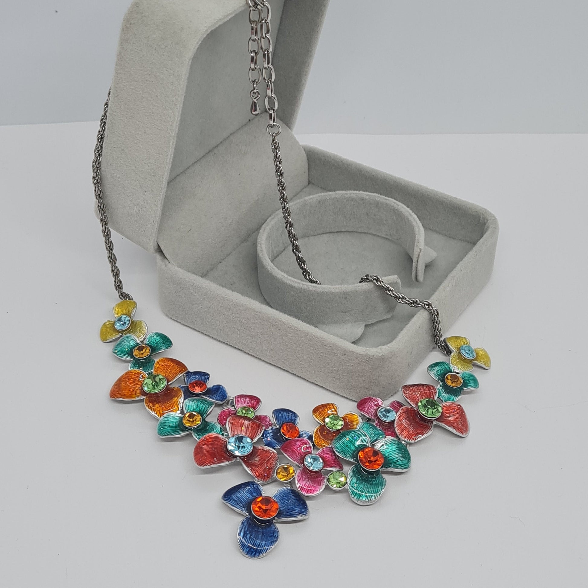 Vintage Floral Enamel Rhinestone Choker Necklace