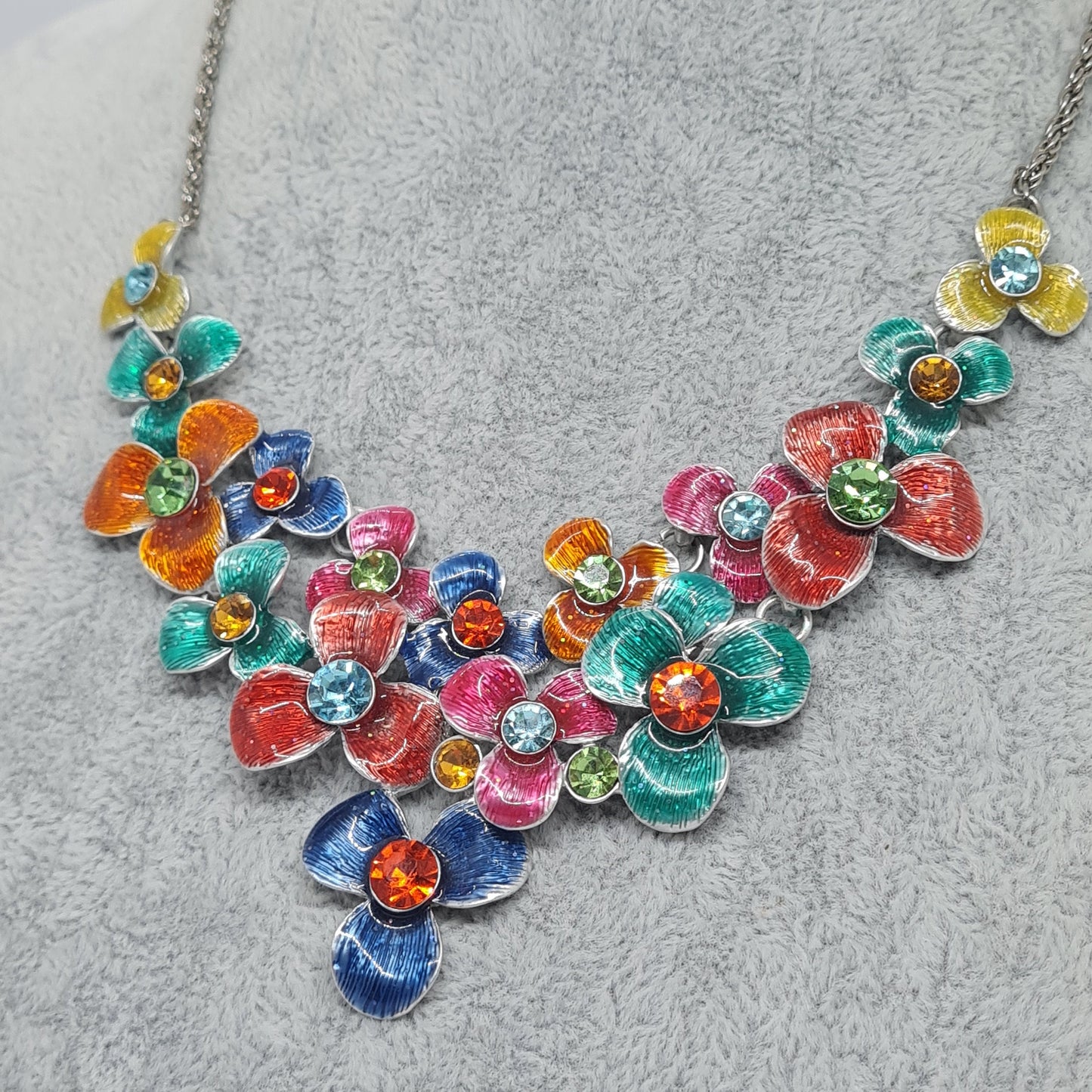 Vintage Floral Enamel Rhinestone Choker Necklace