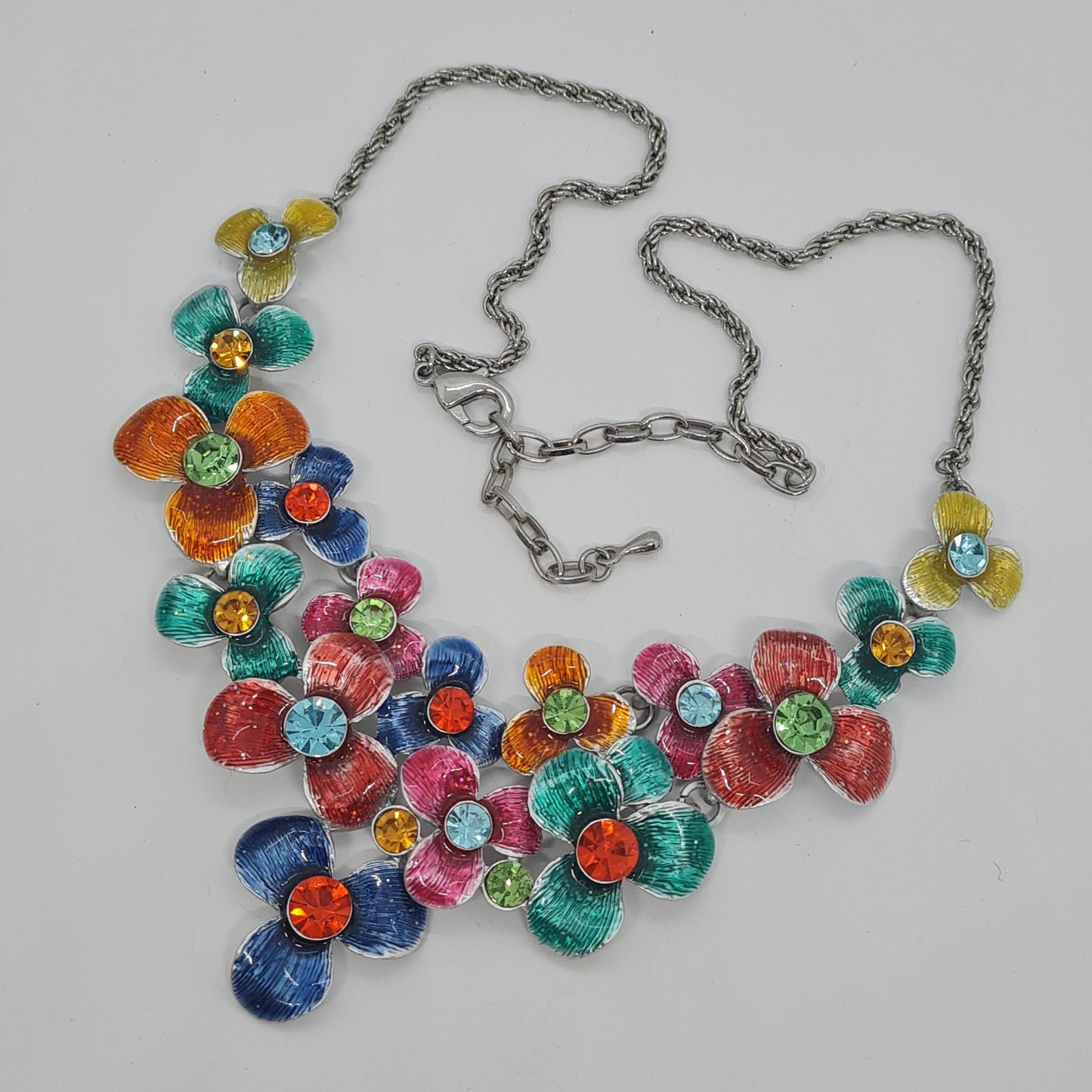 Vintage Floral Enamel Rhinestone Choker Necklace