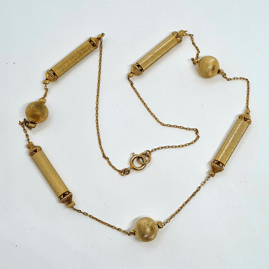 Vintage original necklace Gold tone chain with textured metal details necklace