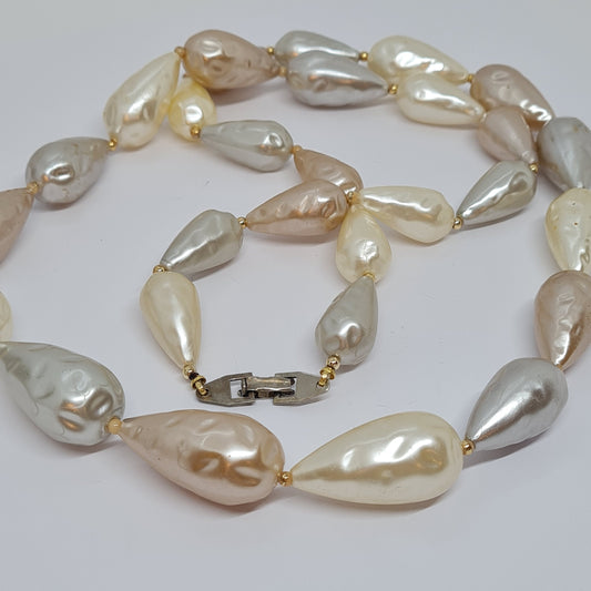 Vintage pearl necklace Beige tone irregular shapes plastic faux pearl Original necklace for women