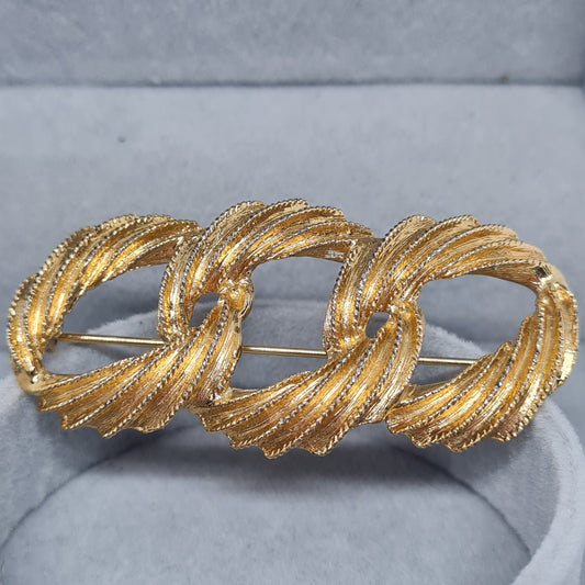 Vintage NAPIER brooch Gold tone textured metal three circle brooch pin Gift for women by designer