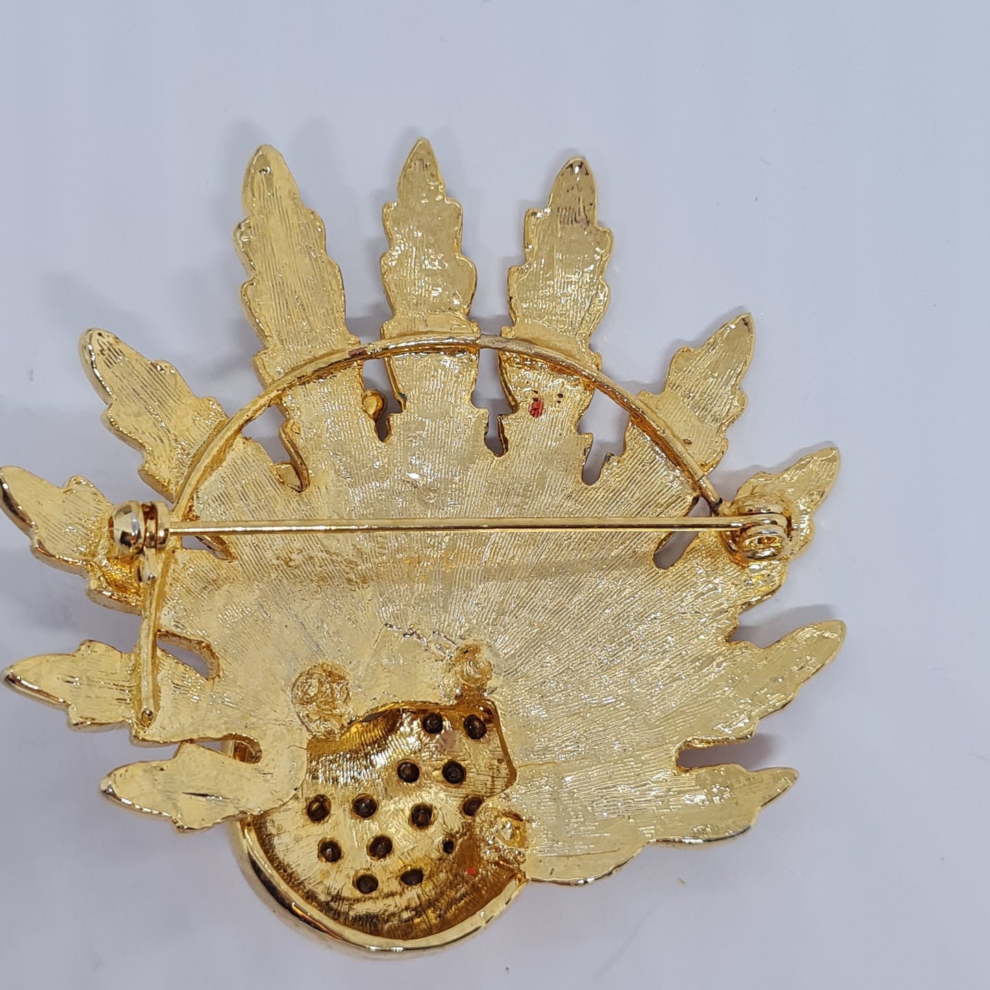 Vintage Peacock brooch Gold tone metal with enamel and rhinestones brooch pin