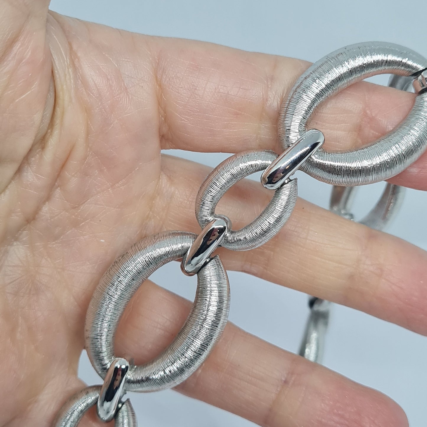 Vintage choker necklace Silver tone textured metal chain link necklace