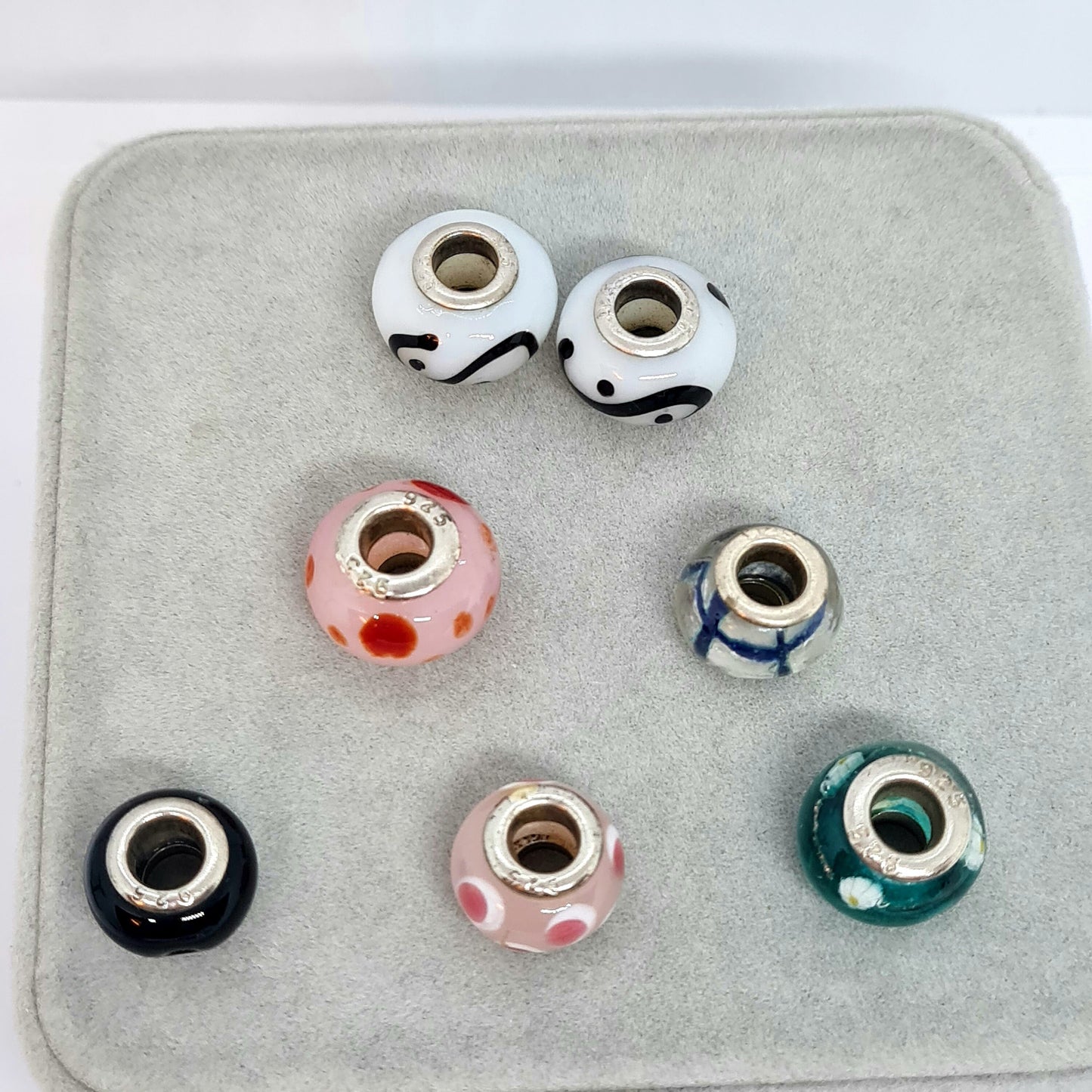 Vintage Pandora style charm for bracelet 925 sterling silver with Murano glass charm