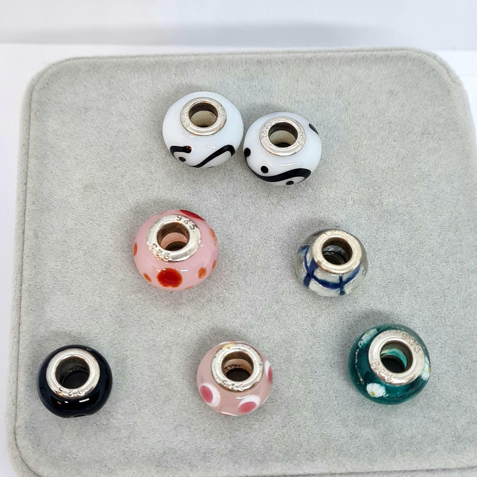 Vintage Pandora style charm for bracelet 925 sterling silver with Murano glass charm