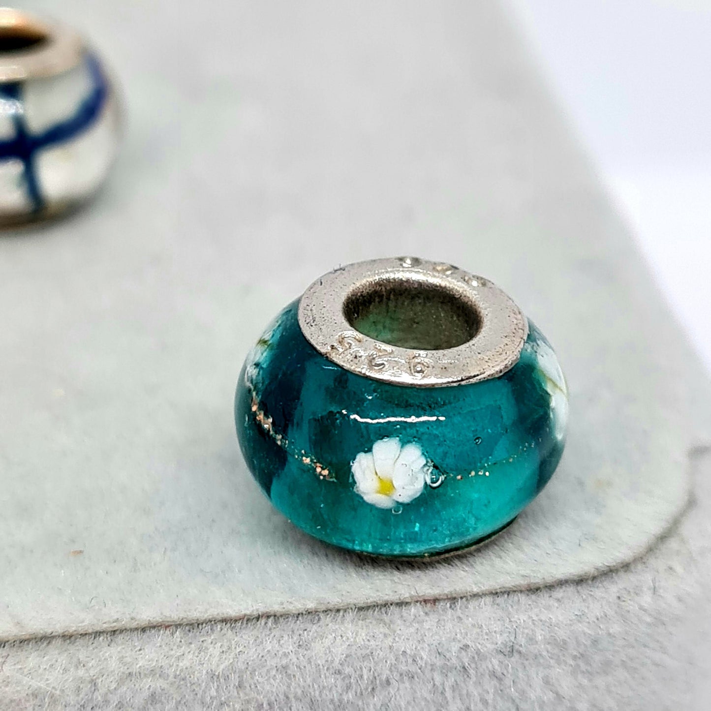 Vintage Pandora style charm for bracelet 925 sterling silver with Murano glass charm