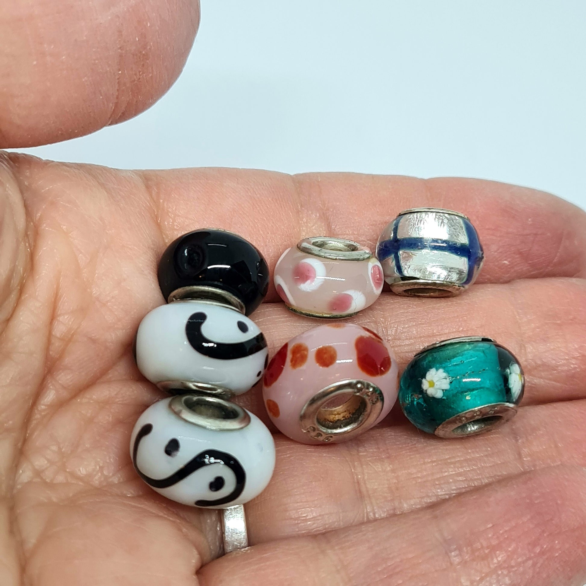 Vintage Pandora style charm for bracelet 925 sterling silver with Murano glass charm