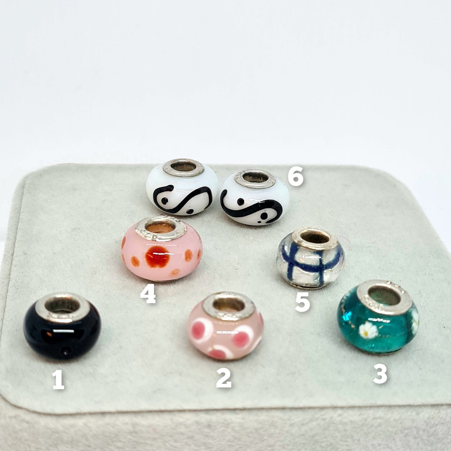 Vintage Pandora style charm for bracelet 925 sterling silver with Murano glass charm