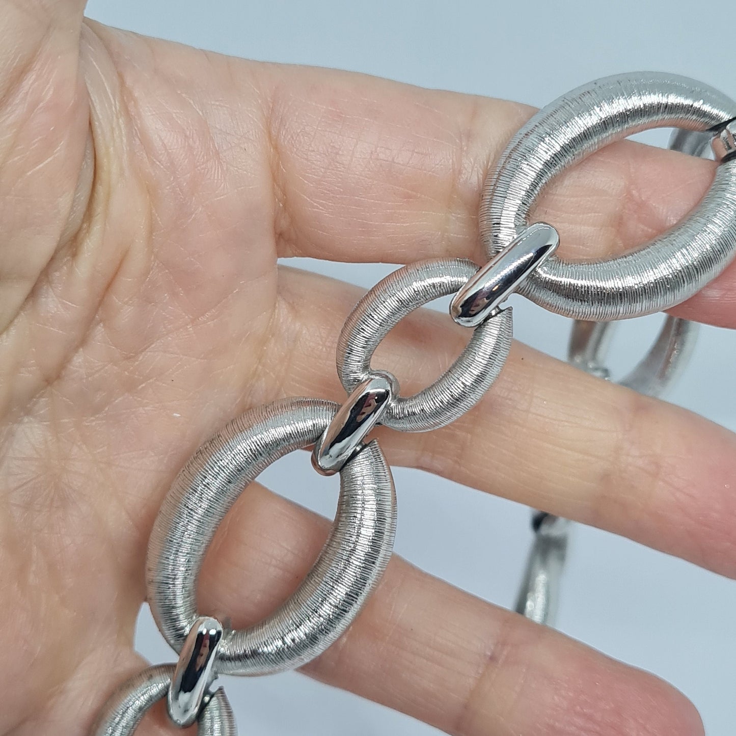 Vintage choker necklace Silver tone textured metal chain link necklace