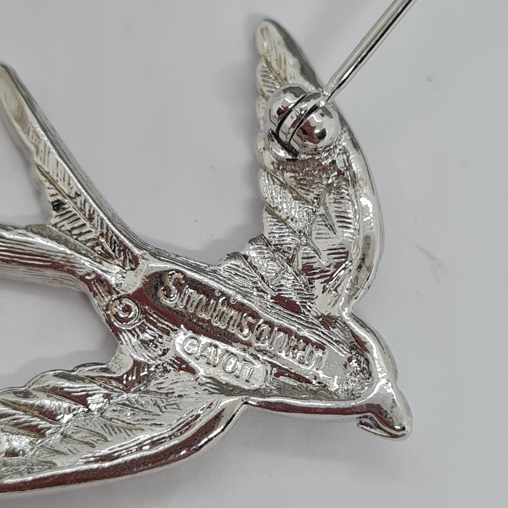 Vintage Smithsonian Avon Bird Brooch: Silver Tone Rhinestone Pin
