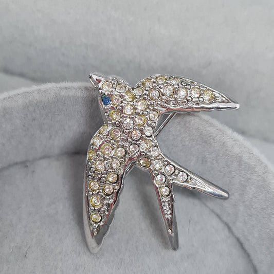 Vintage Smithsonian Avon Bird Brooch: Silver Tone Rhinestone Pin