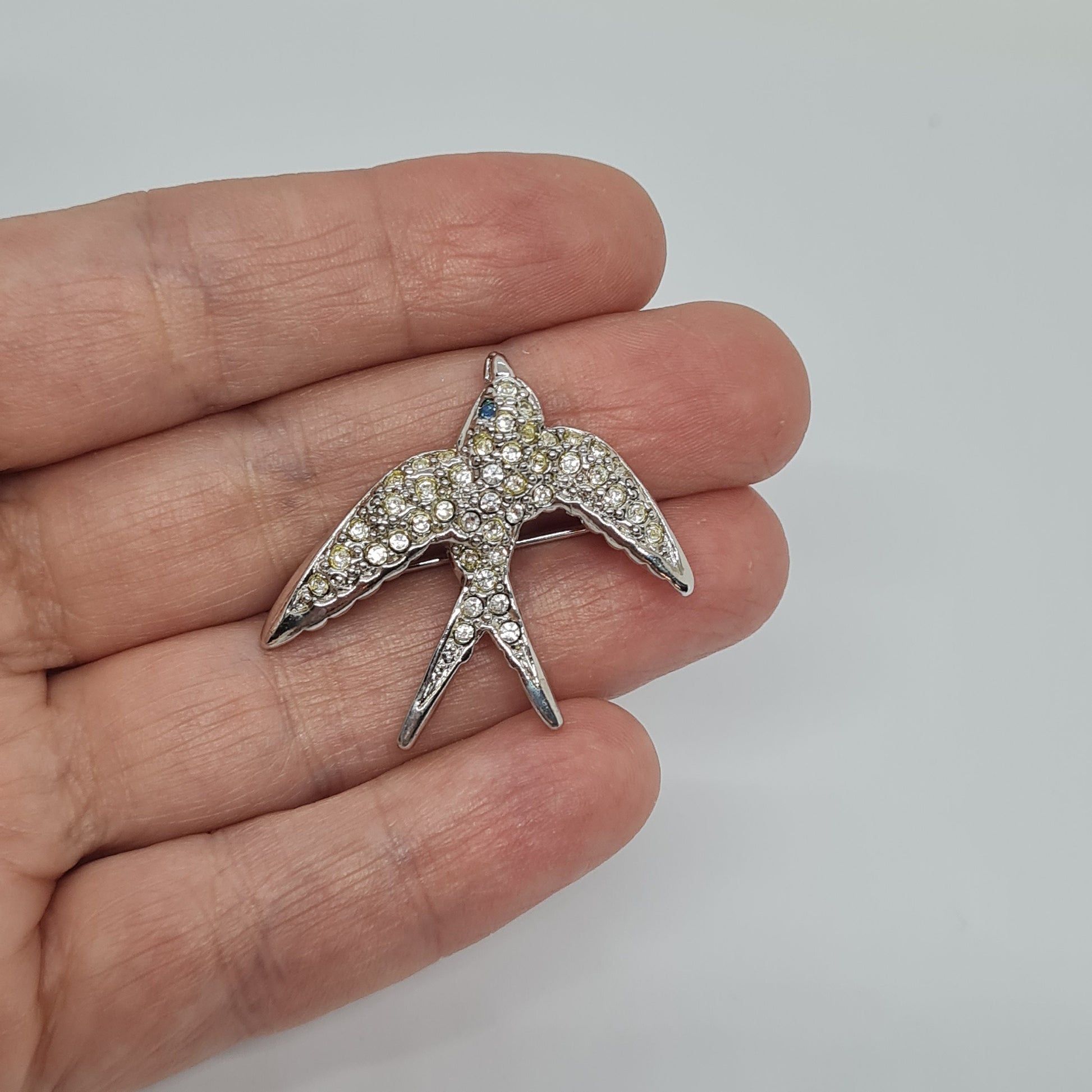 Vintage Smithsonian Avon Bird Brooch: Silver Tone Rhinestone Pin