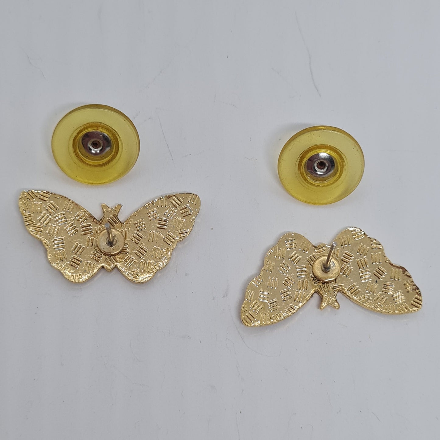 Vintage Cloisonne Butterfly Earrings: Red & White Enamel, Gold Tone