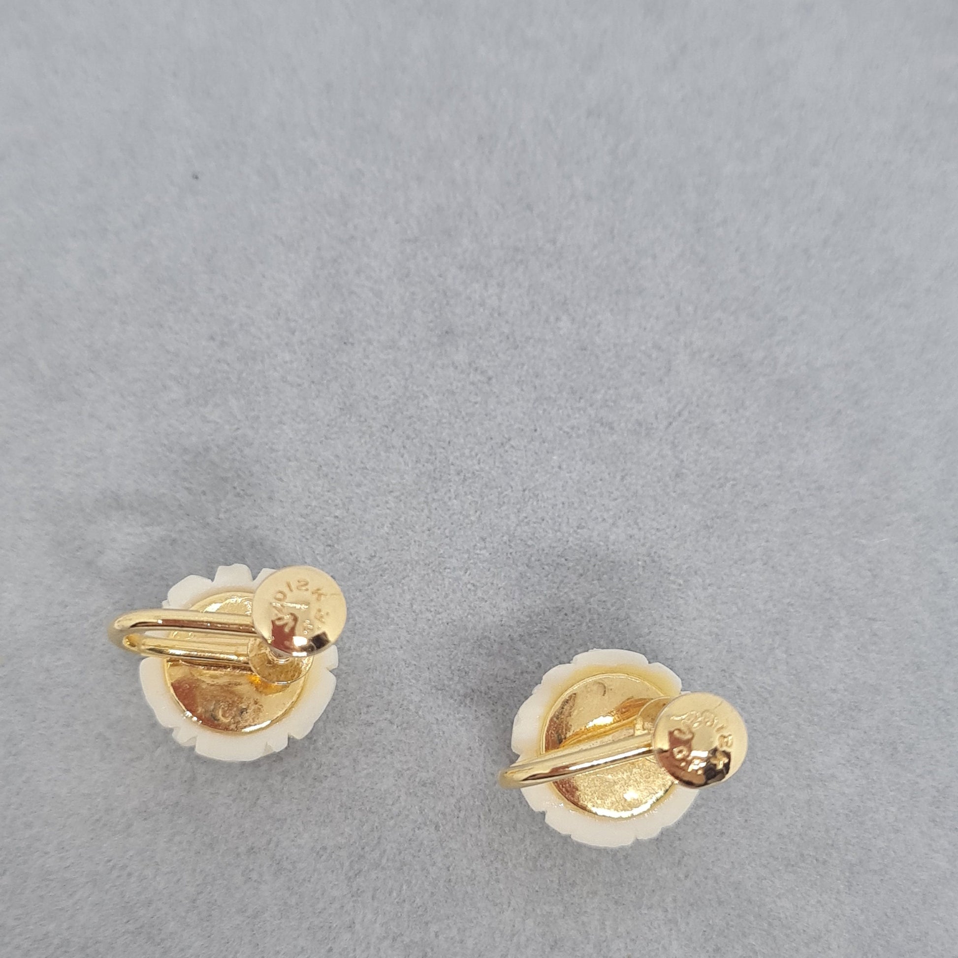 Vintage celluloid screw earrings Gold-tone metal 12k gold filled ivory carved rose earrings