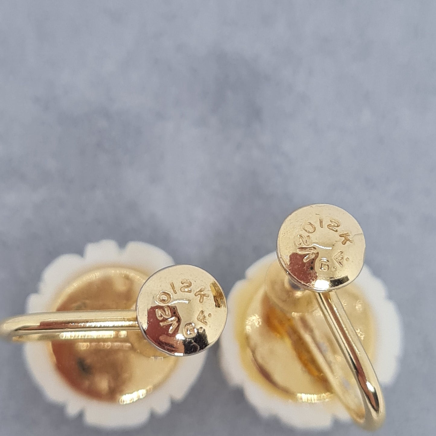 Vintage celluloid screw earrings Gold-tone metal 12k gold filled ivory carved rose earrings