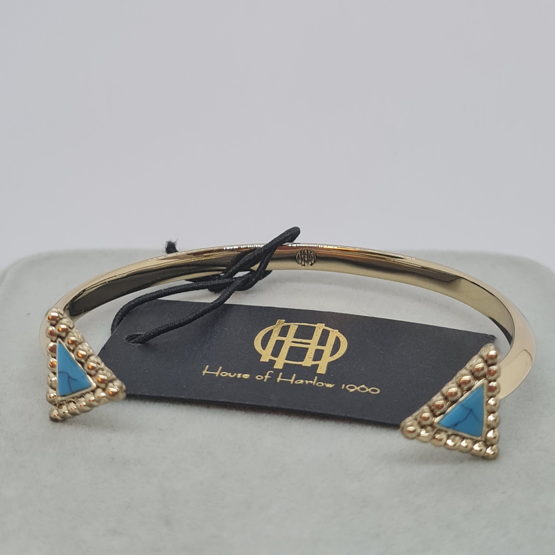 Vintage HOUSE OF HARLOW cuff bracelet Gold tone metal with blue triangle details cuff bracelet