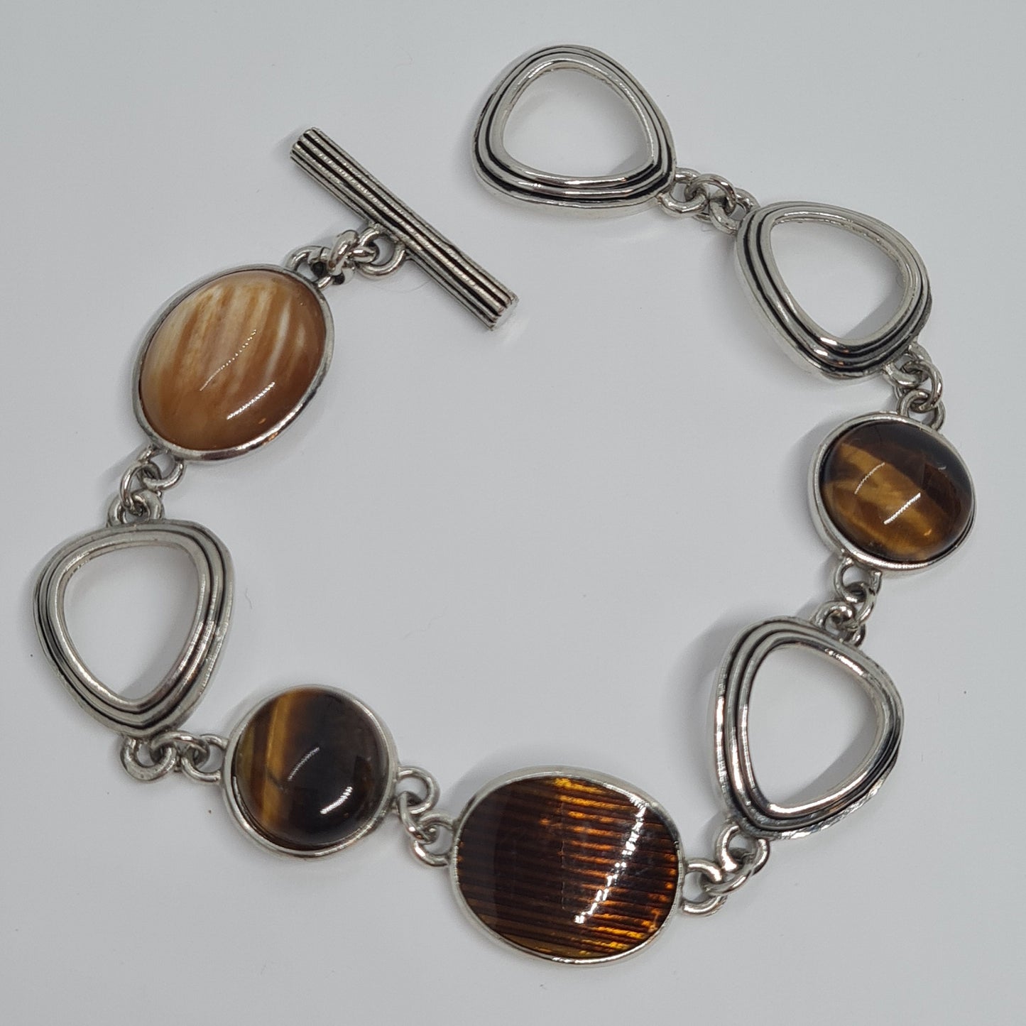 Vintage LIA SOPHIA bracelet Silver tone metal links with gemstone, enamel, and lucite cabochons Designer link bracelet