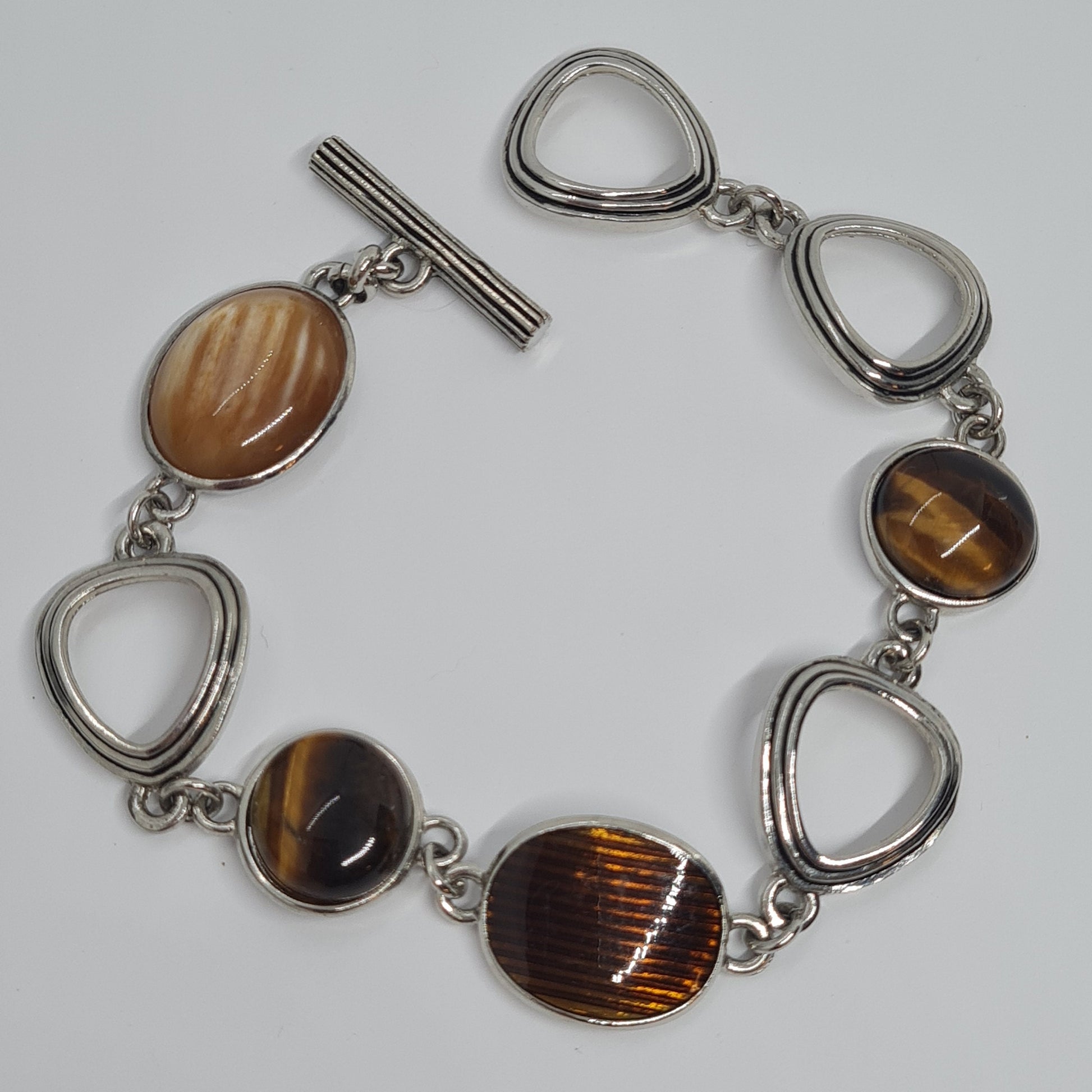 Vintage LIA SOPHIA bracelet Silver tone metal links with gemstone, enamel, and lucite cabochons Designer link bracelet