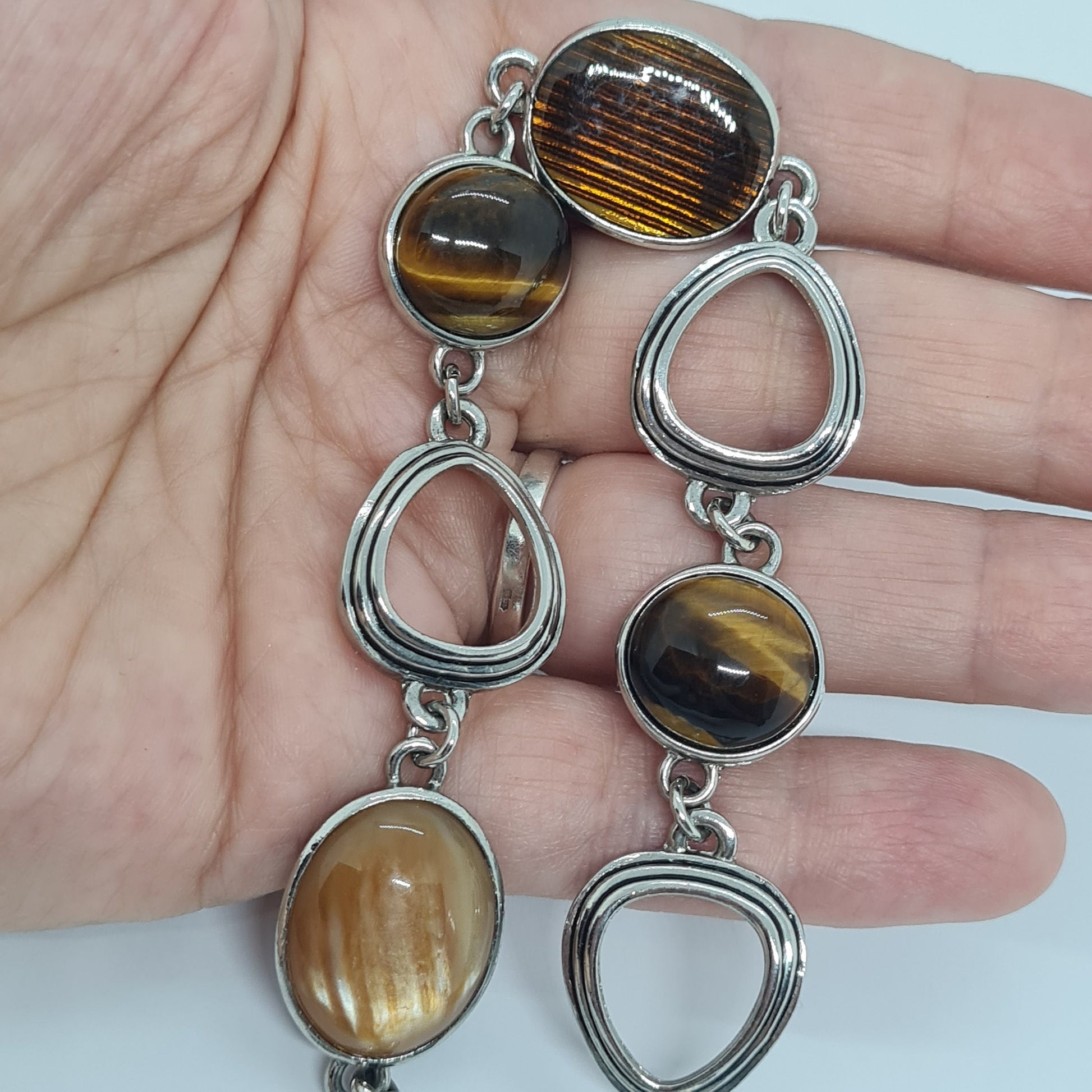 Vintage LIA SOPHIA bracelet Silver tone metal links with gemstone, enamel, and lucite cabochons Designer link bracelet