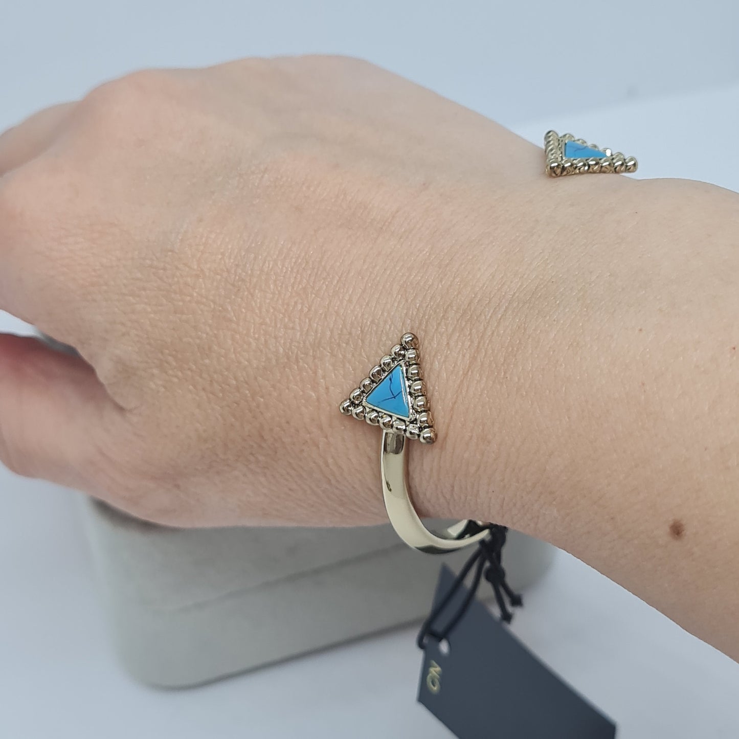 Vintage HOUSE OF HARLOW cuff bracelet Gold tone metal with blue triangle details cuff bracelet