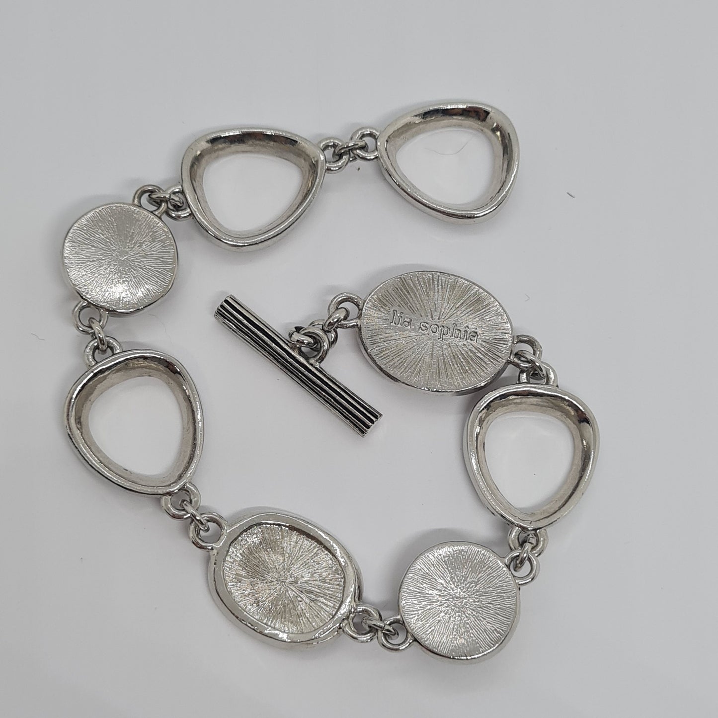 Vintage LIA SOPHIA bracelet Silver tone metal links with gemstone, enamel, and lucite cabochons Designer link bracelet