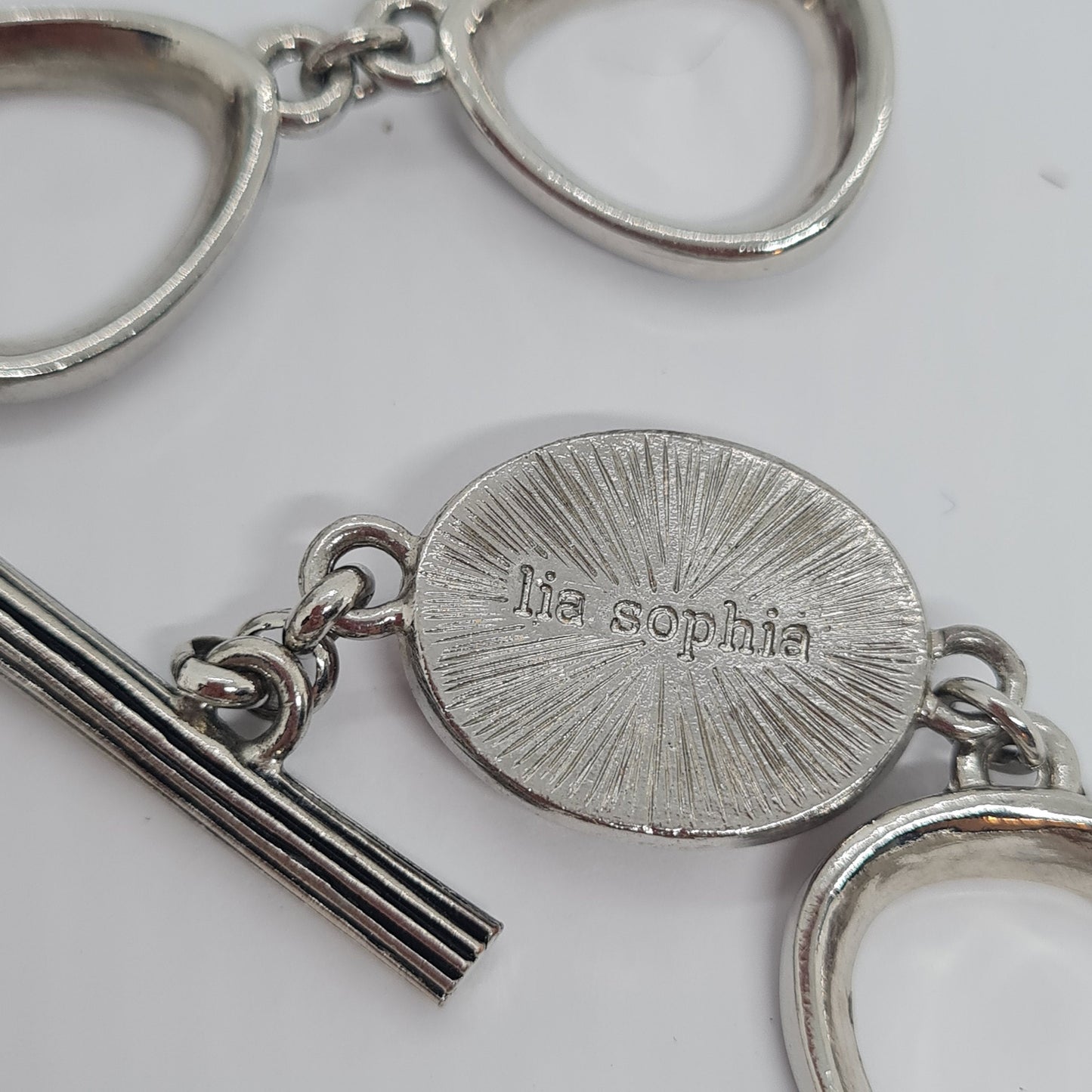 Vintage LIA SOPHIA bracelet Silver tone metal links with gemstone, enamel, and lucite cabochons Designer link bracelet