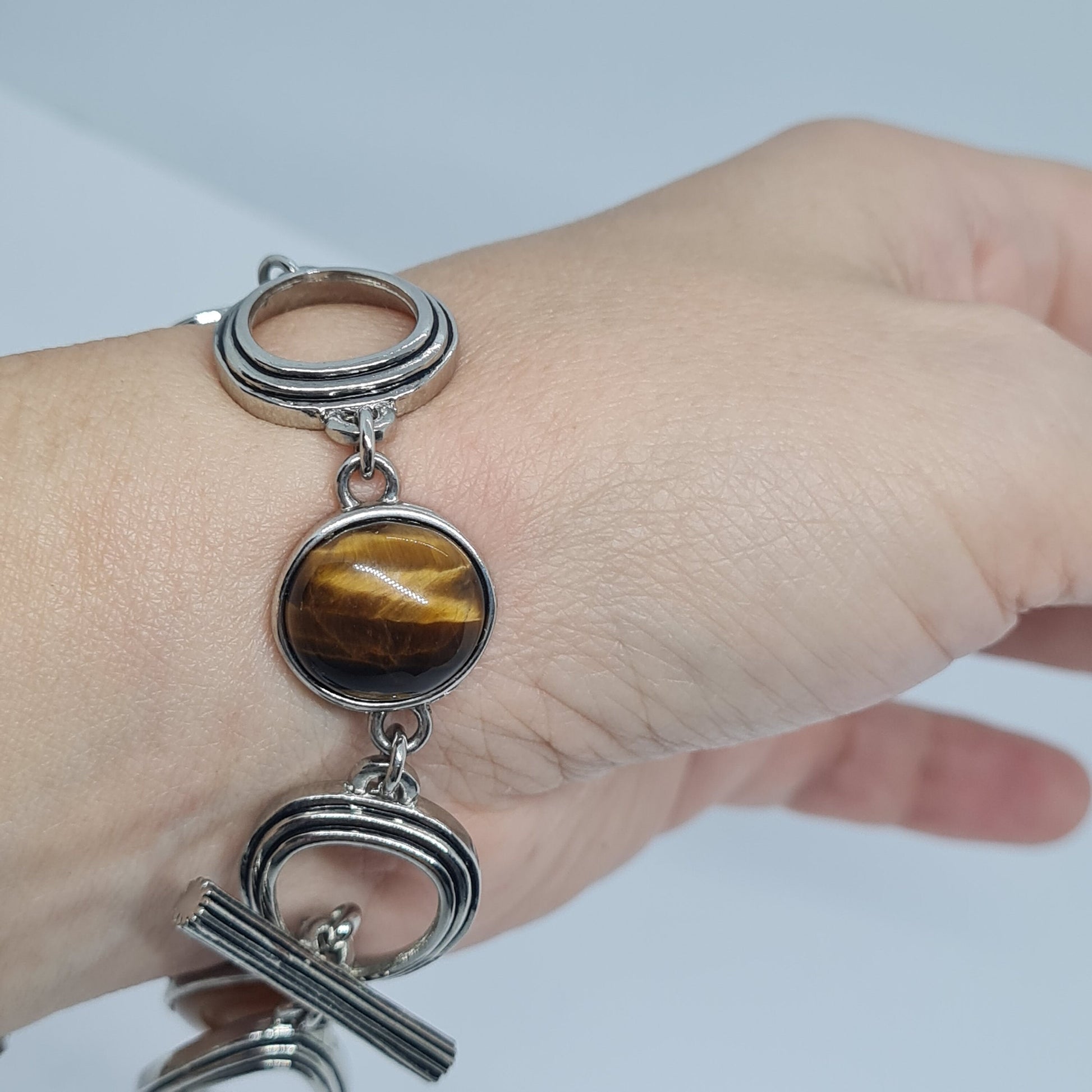 Vintage LIA SOPHIA bracelet Silver tone metal links with gemstone, enamel, and lucite cabochons Designer link bracelet