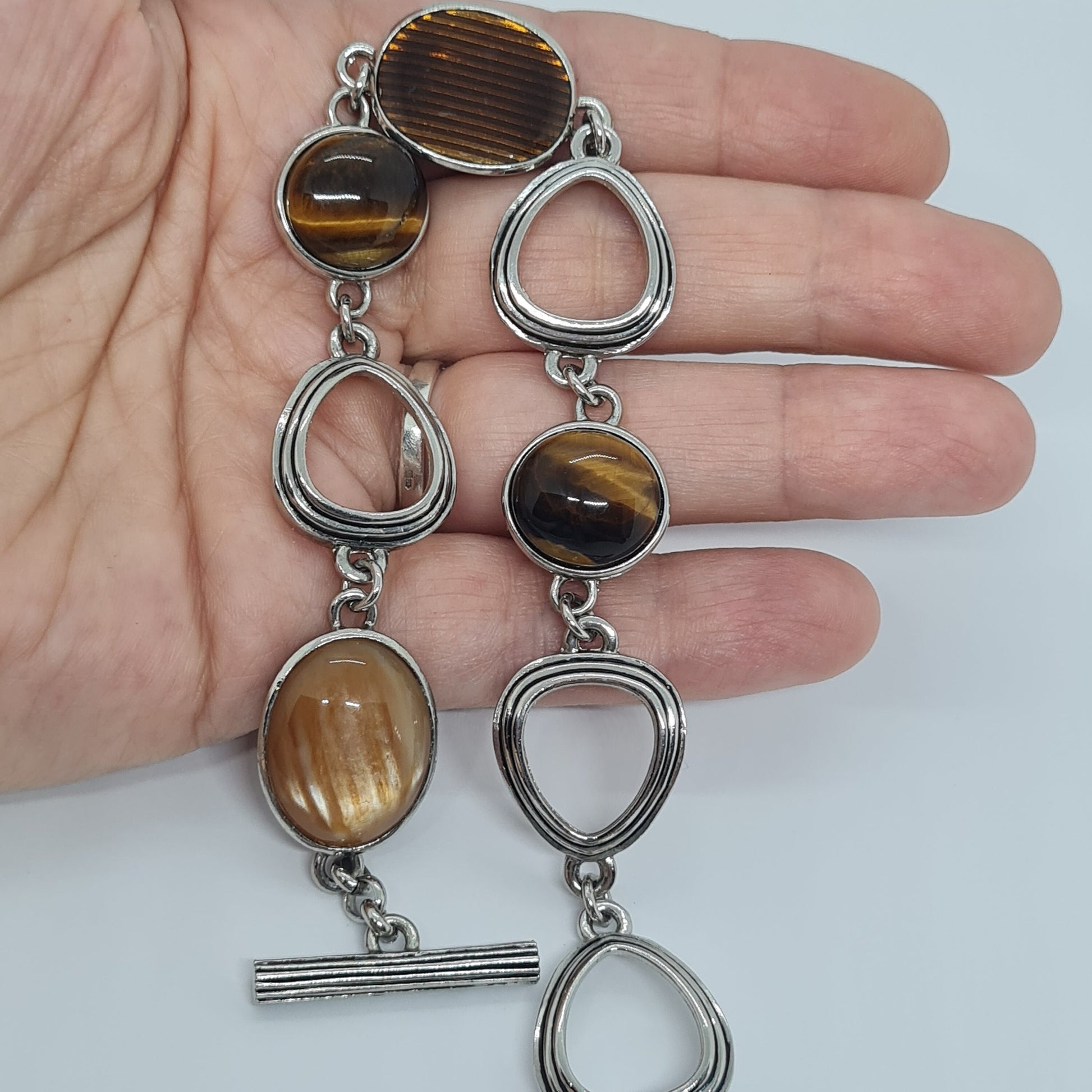 Vintage LIA SOPHIA bracelet Silver tone metal links with gemstone, enamel, and lucite cabochons Designer link bracelet