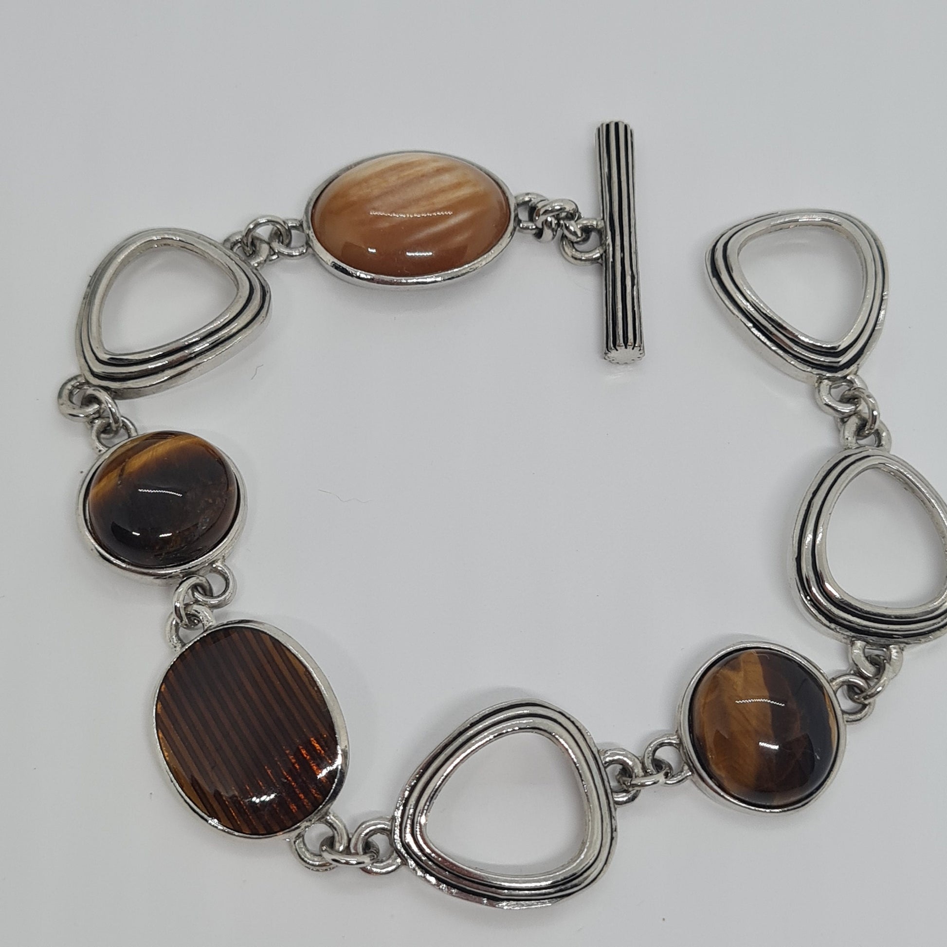 Vintage LIA SOPHIA bracelet Silver tone metal links with gemstone, enamel, and lucite cabochons Designer link bracelet