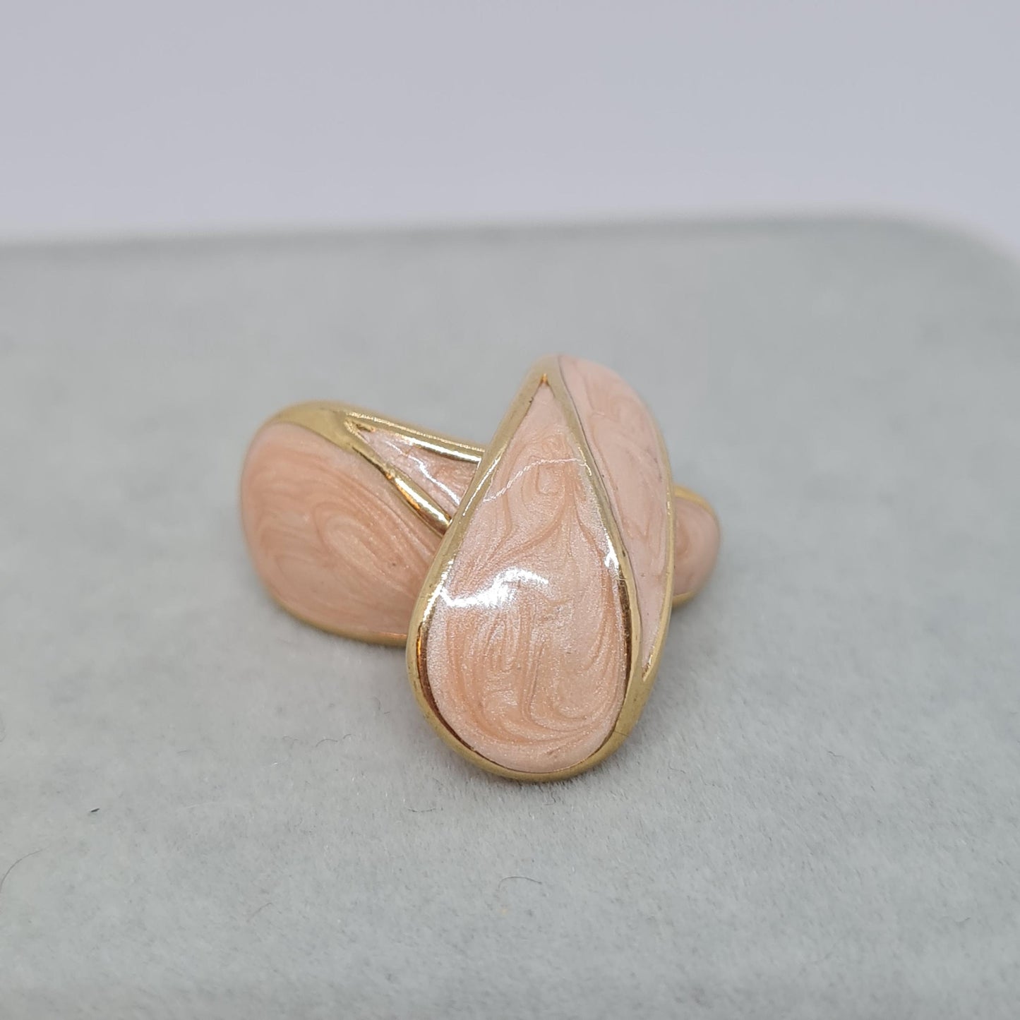 Vintage TRIFARI Enamel Earrings: Peach Teardrop Gold-Tone