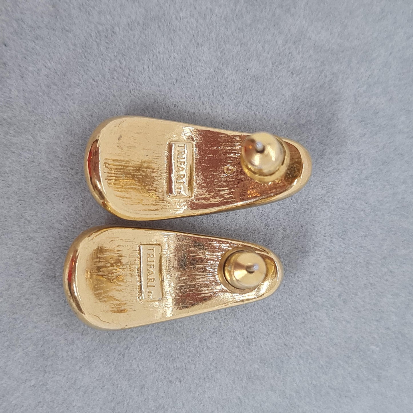 Vintage TRIFARI Enamel Earrings: Peach Teardrop Gold-Tone