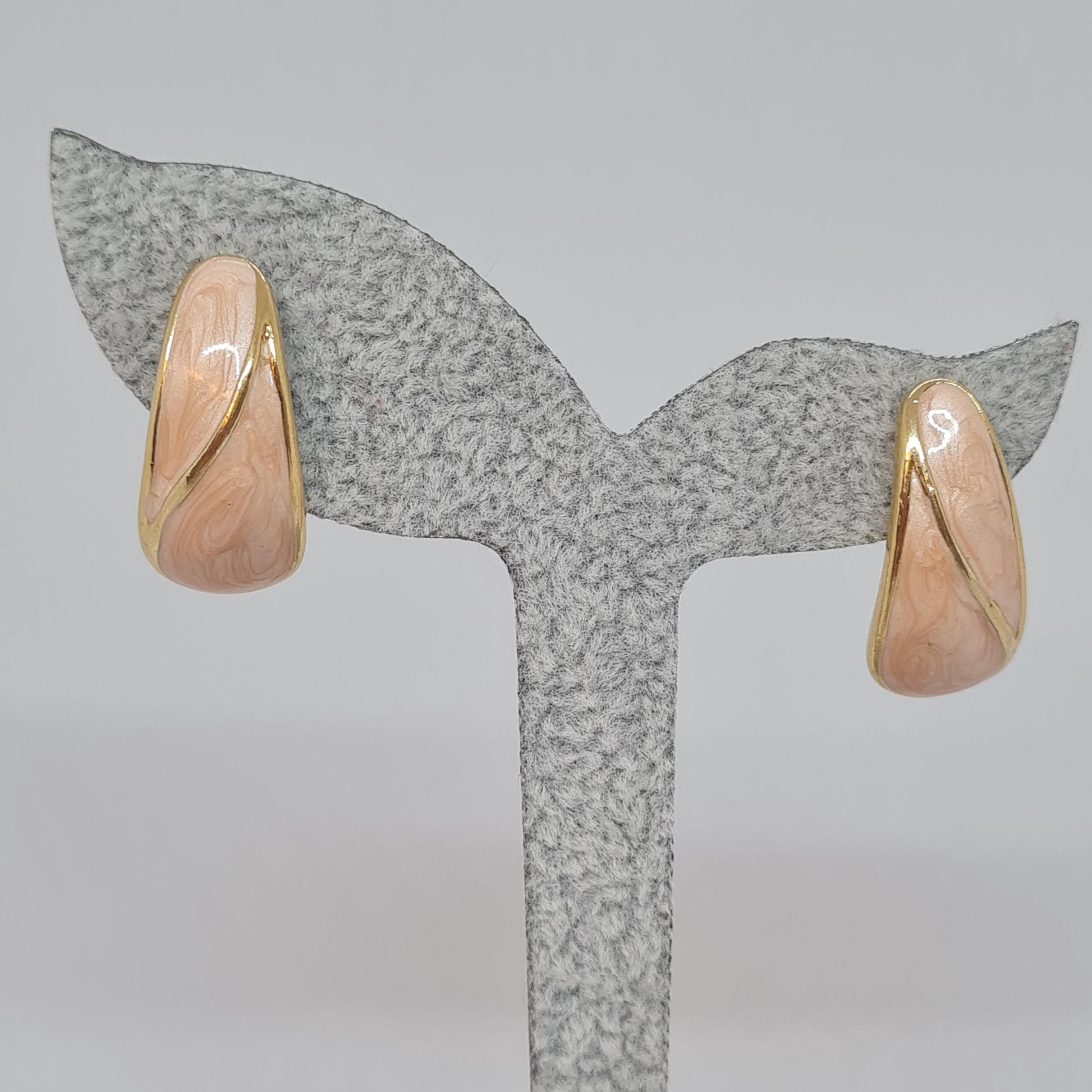 Vintage TRIFARI Enamel Earrings: Peach Teardrop Gold-Tone