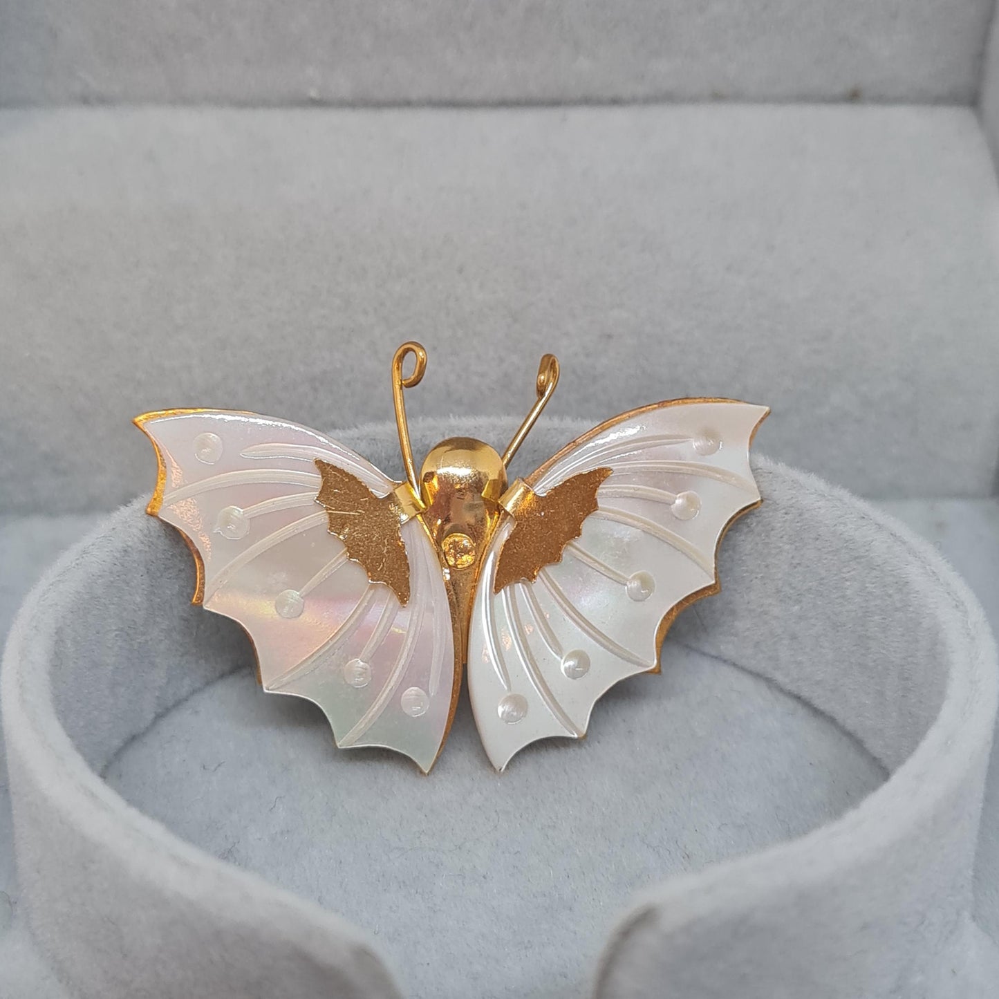 Vintage Gold Tone Butterfly Brooch with Mother of Pearl