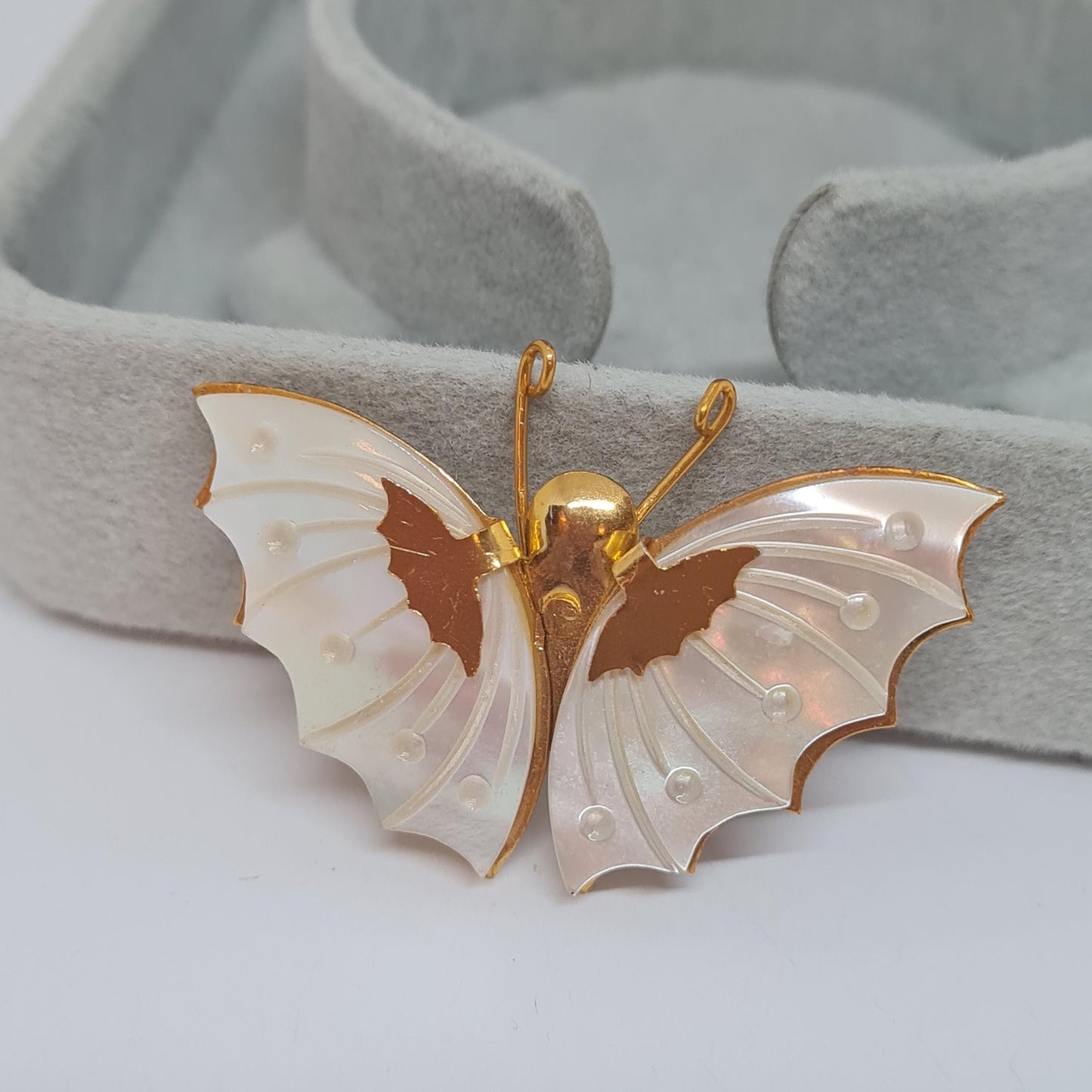 Vintage Gold Tone Butterfly Brooch with Mother of Pearl
