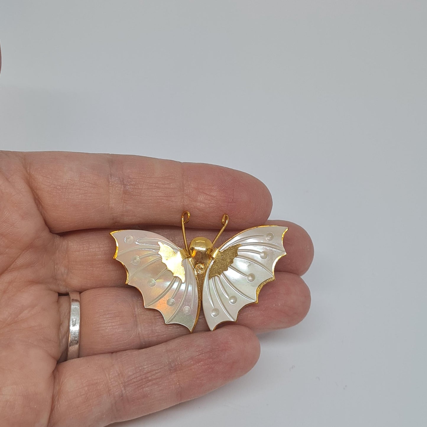 Vintage Gold Tone Butterfly Brooch with Mother of Pearl