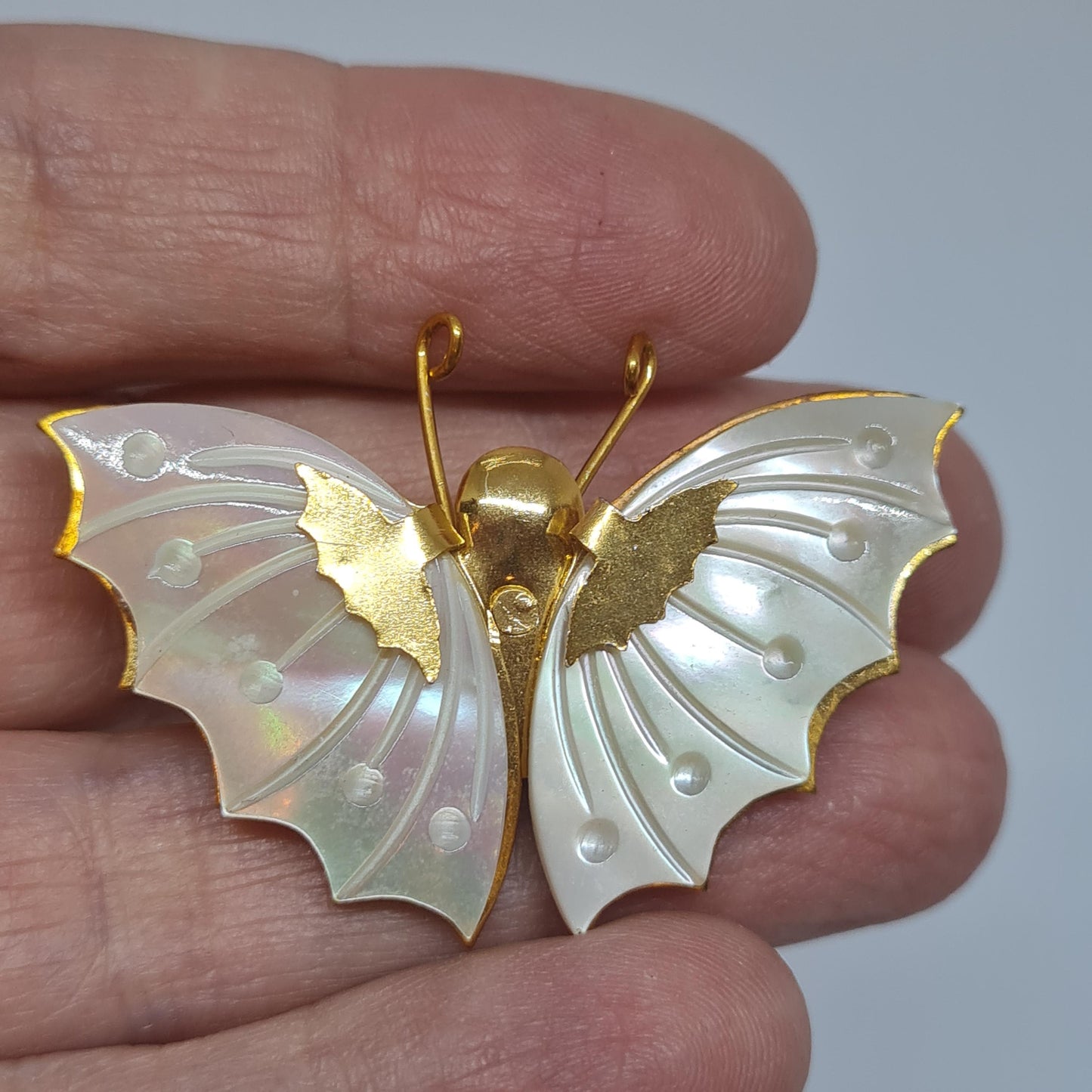 Vintage Gold Tone Butterfly Brooch with Mother of Pearl