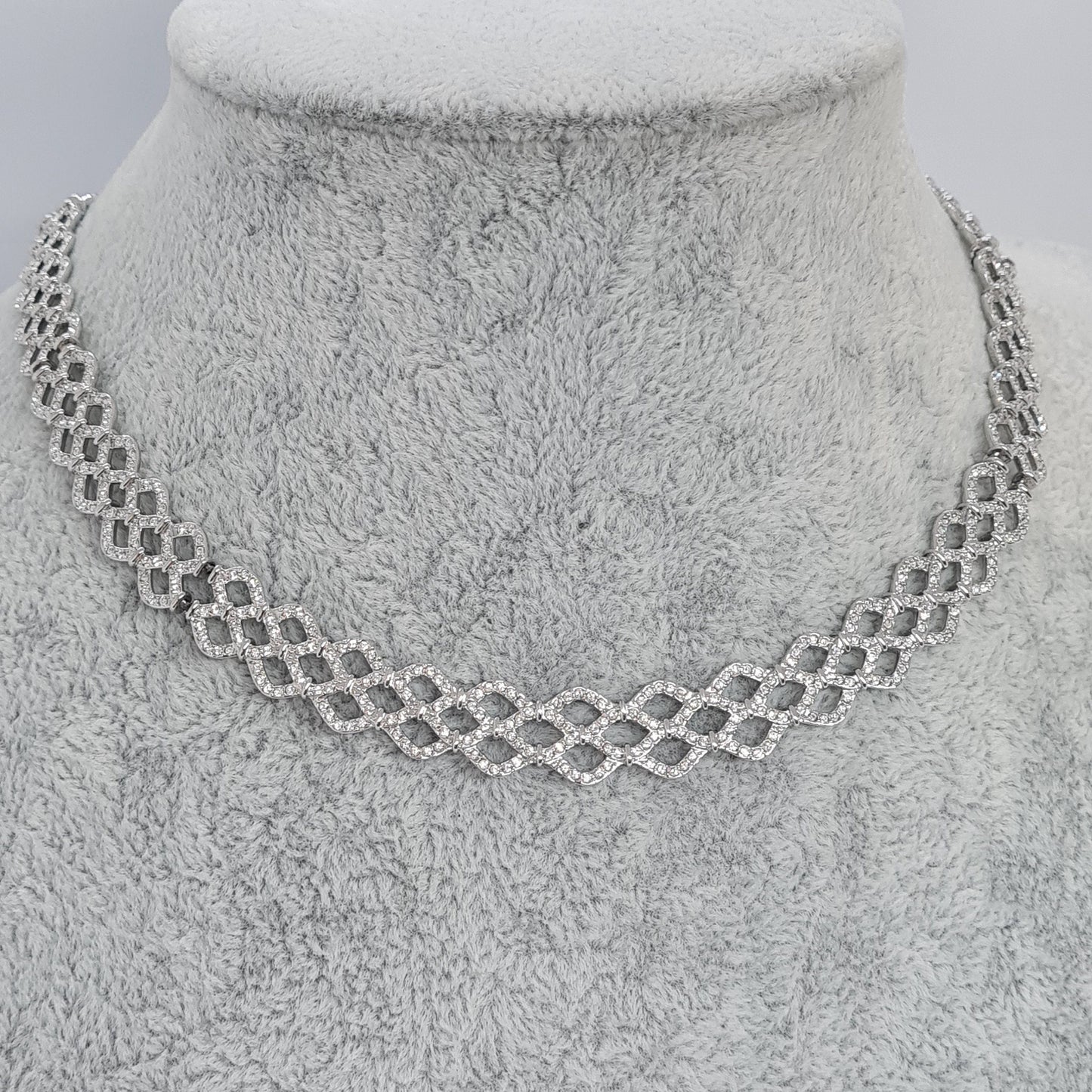 Vintage SWAROVSKI sparkly choker Silver tone metal rhodium plated with pave clear rhinestones Designer collar necklace