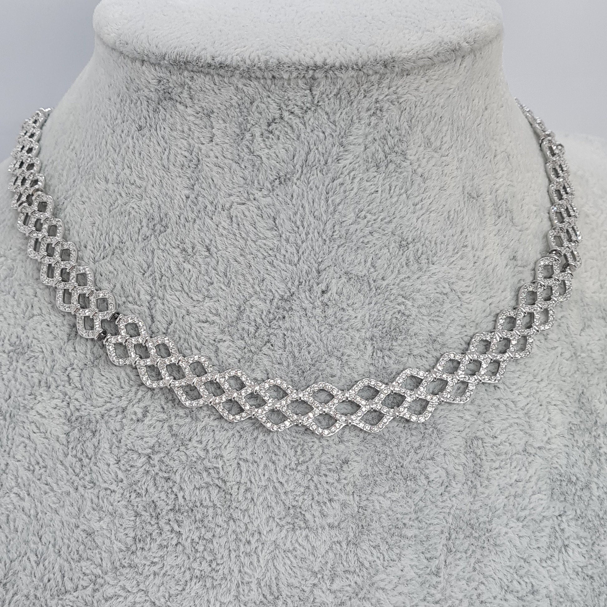 Vintage SWAROVSKI sparkly choker Silver tone metal rhodium plated with pave clear rhinestones Designer collar necklace