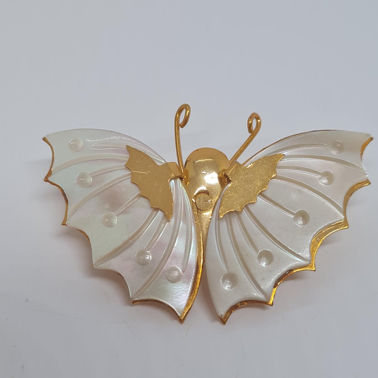 Vintage Gold Tone Butterfly Brooch with Mother of Pearl