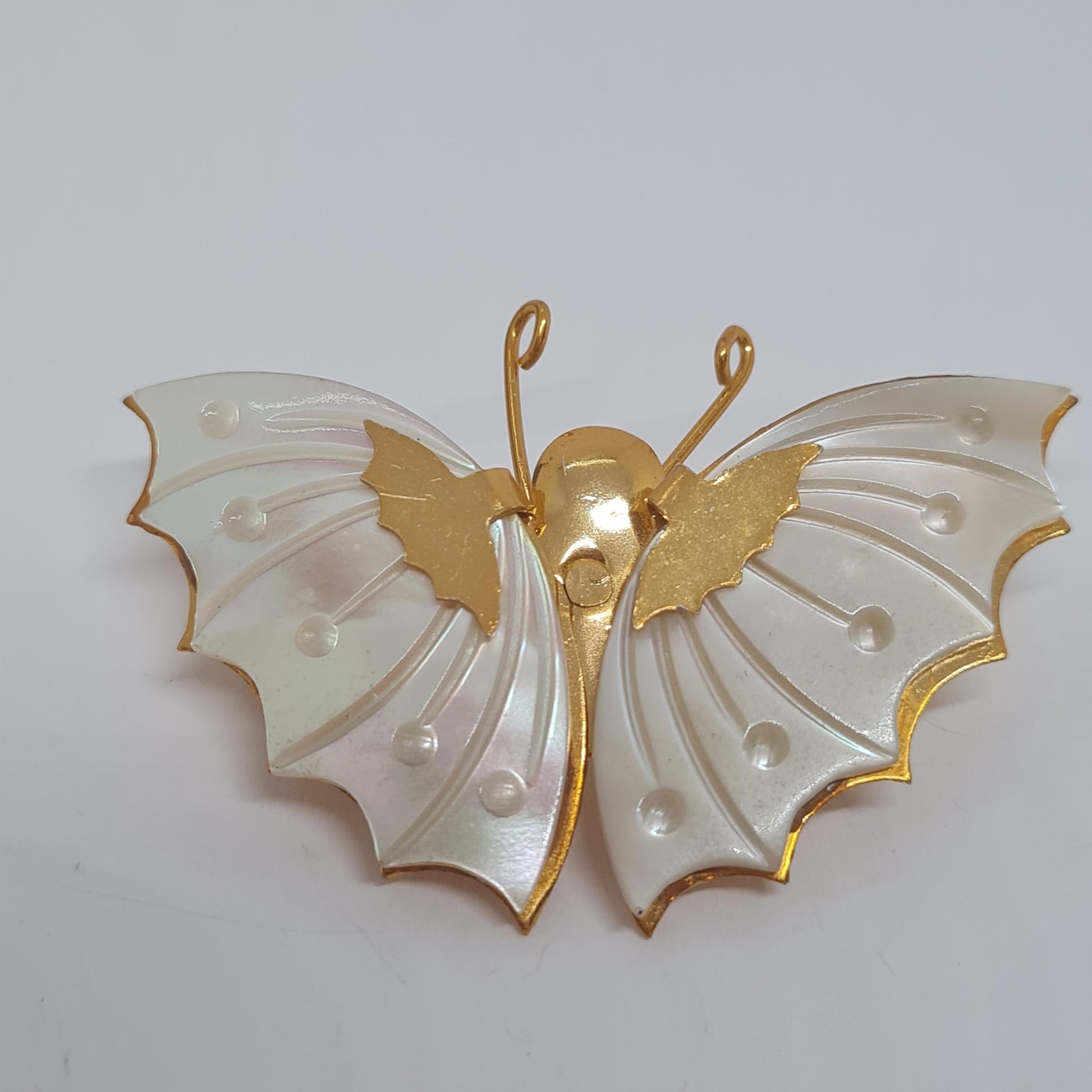 Vintage Gold Tone Butterfly Brooch with Mother of Pearl