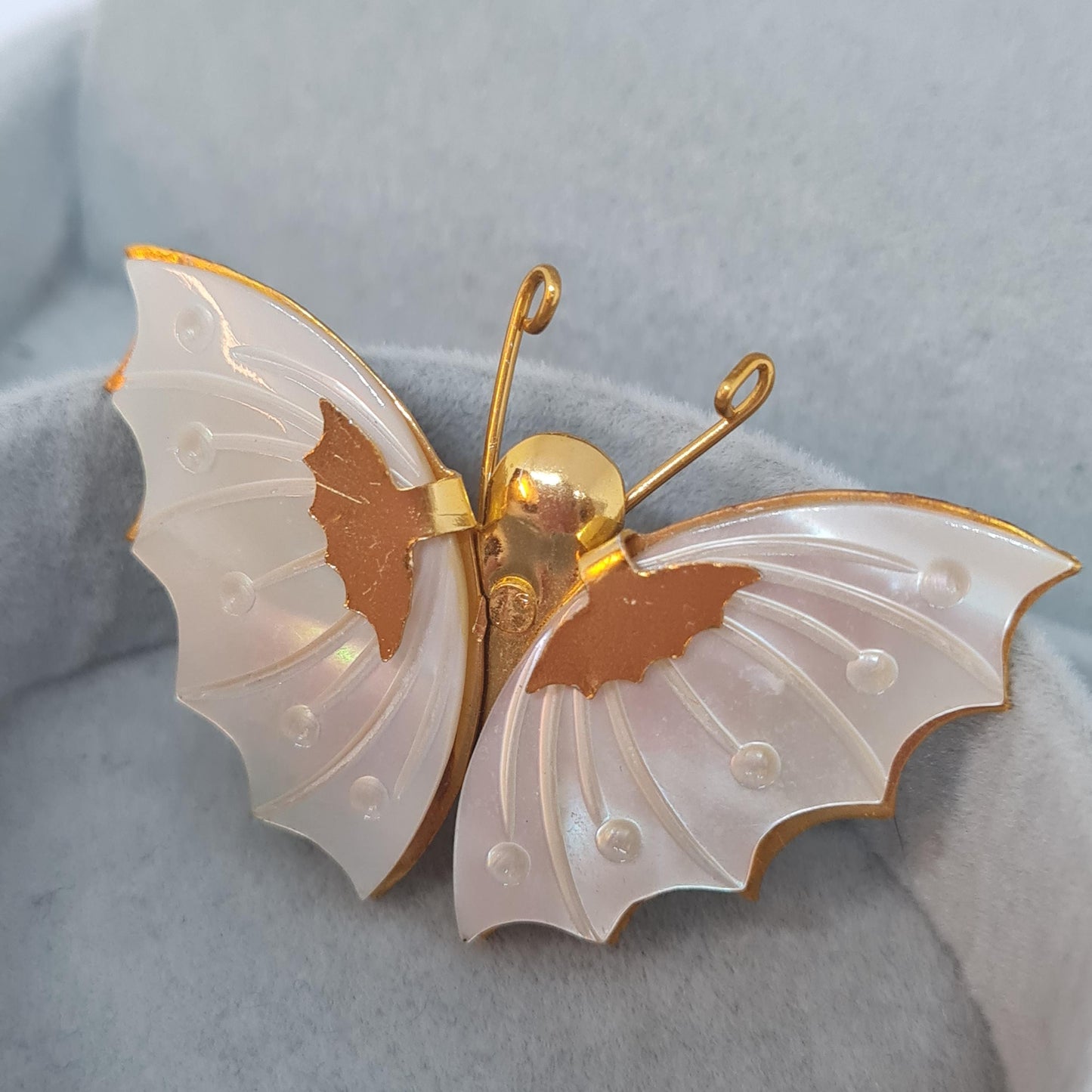 Vintage Gold Tone Butterfly Brooch with Mother of Pearl
