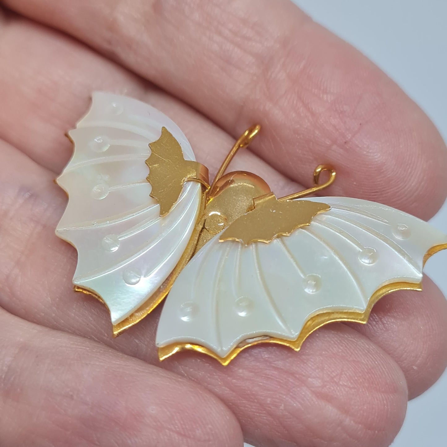 Vintage Gold Tone Butterfly Brooch with Mother of Pearl