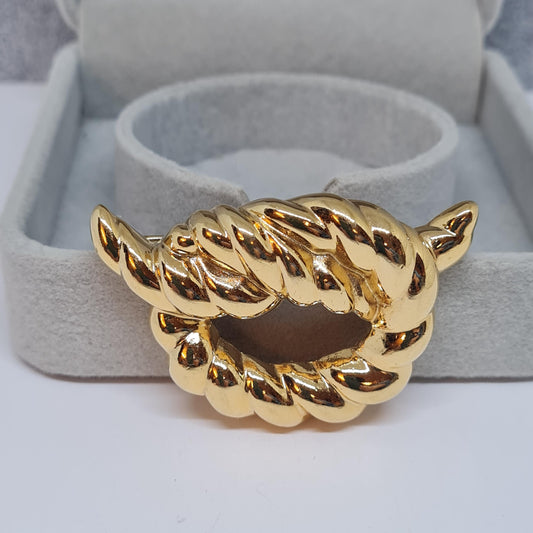 Vintage GIVENCHY twist knot brooch. Gloss gold-tone metal rope ring brooch pin. Designer abstract brooch gift for Christmas.