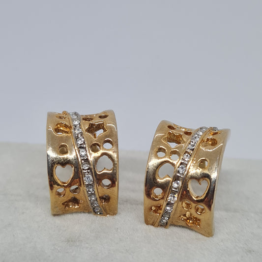 Heart-Shaped Hoop Earrings: Vintage Gold-tone & Sparkle Stones Gift for Valentine Day